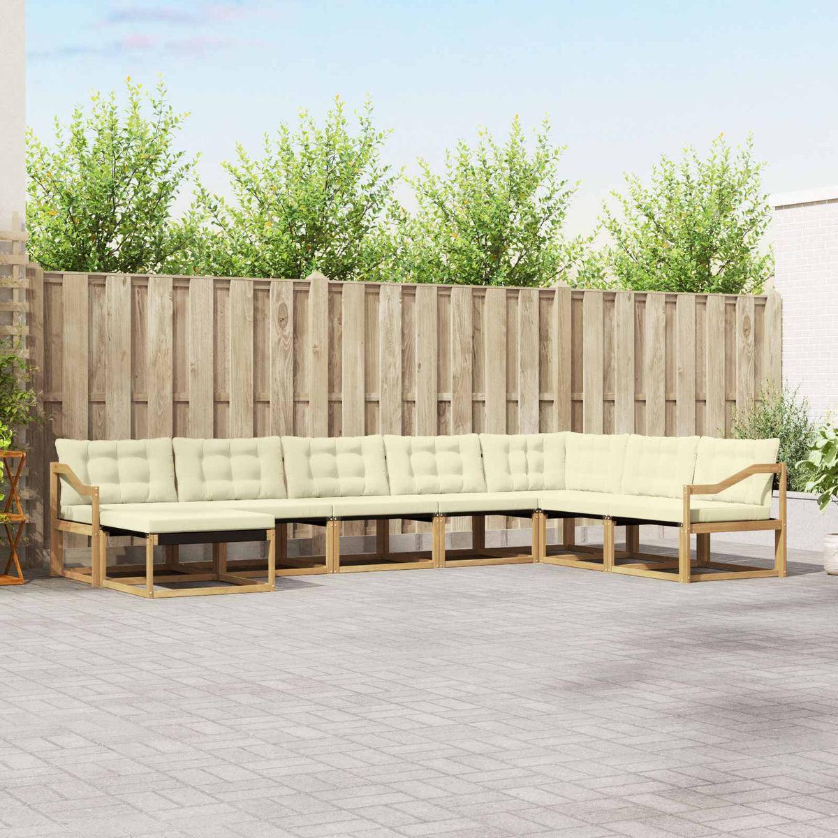 Set vanjskih sofa 8 kom. Bijela i krem Čvrsto drvo akacije 404 x 245,5 x 73 cm