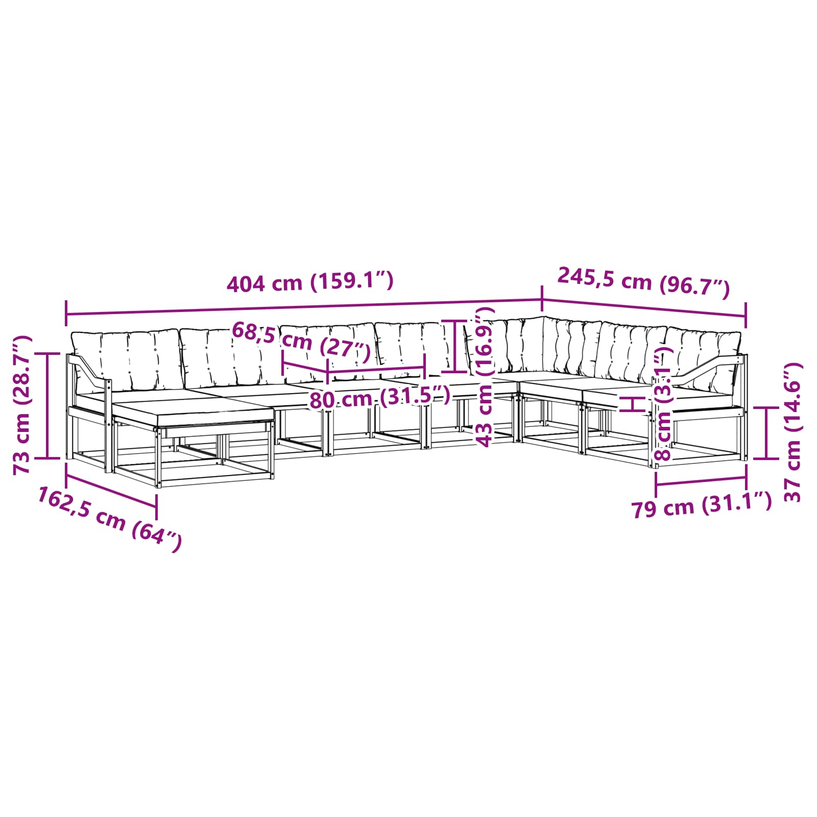 Set vanjskih sofa 8 pcs Bijela i svjetlosiva