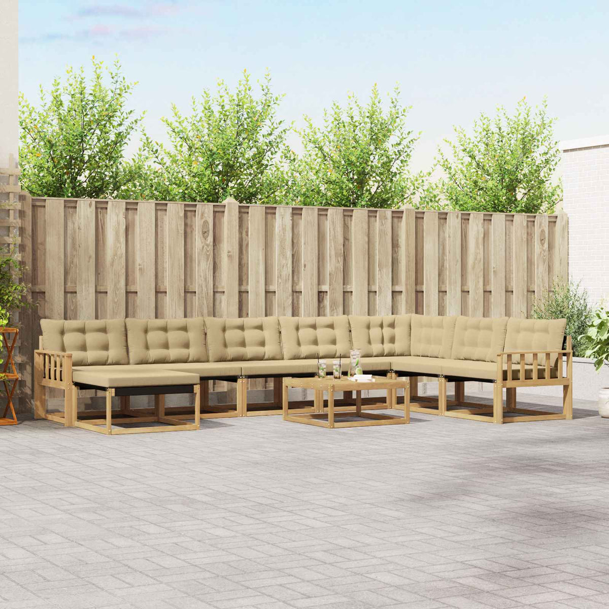Set vanjskih sofa 9 kom. Bijela i bež Čvrsto drvo akacije