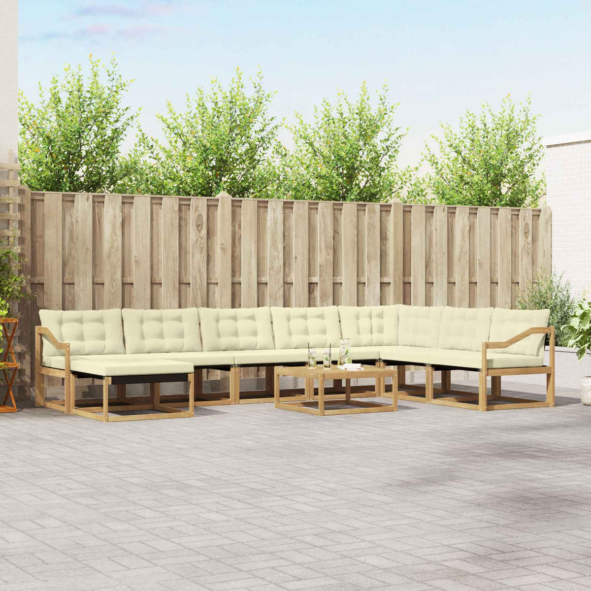 Set vanjskih sofa 9 kom. Bijela i krem Čvrsto drvo akacije