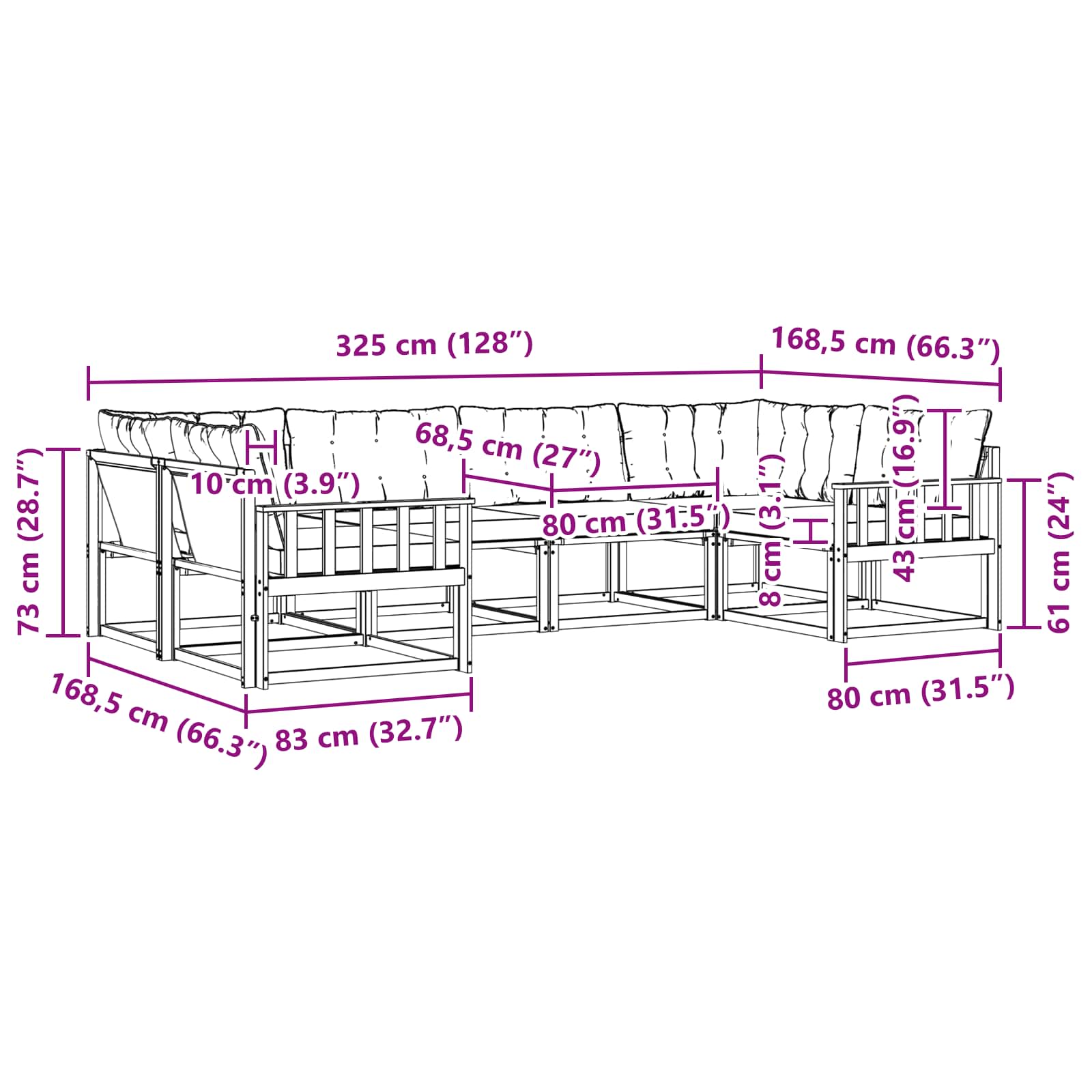 Set vanjskih sofa s jastukom 6 pcs Bijela i crna