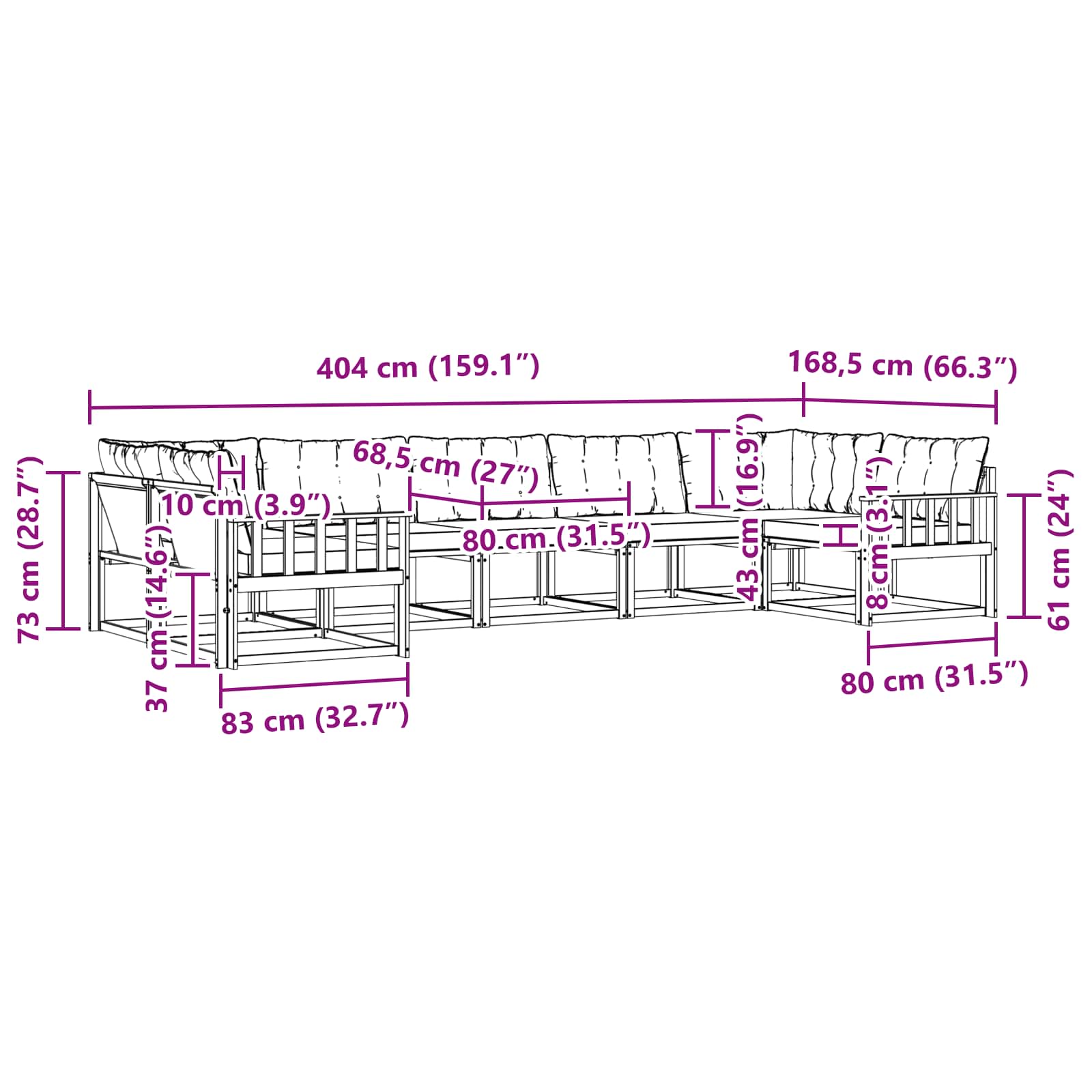 Set vanjskih sofa s jastukom 7 pcs Bijela i crna