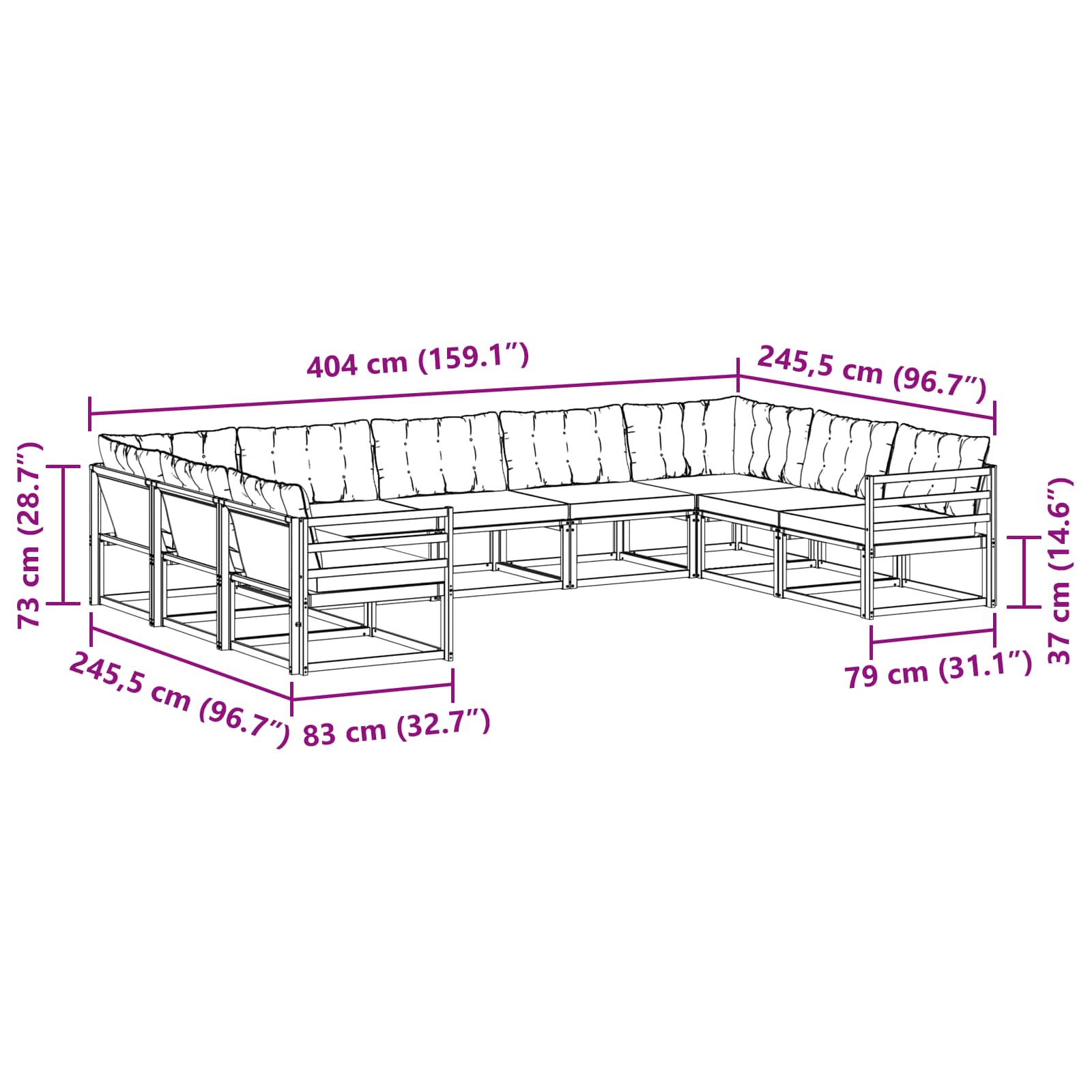 Set vanjskih sofa s jastukom 9 pcs Bijela i bež