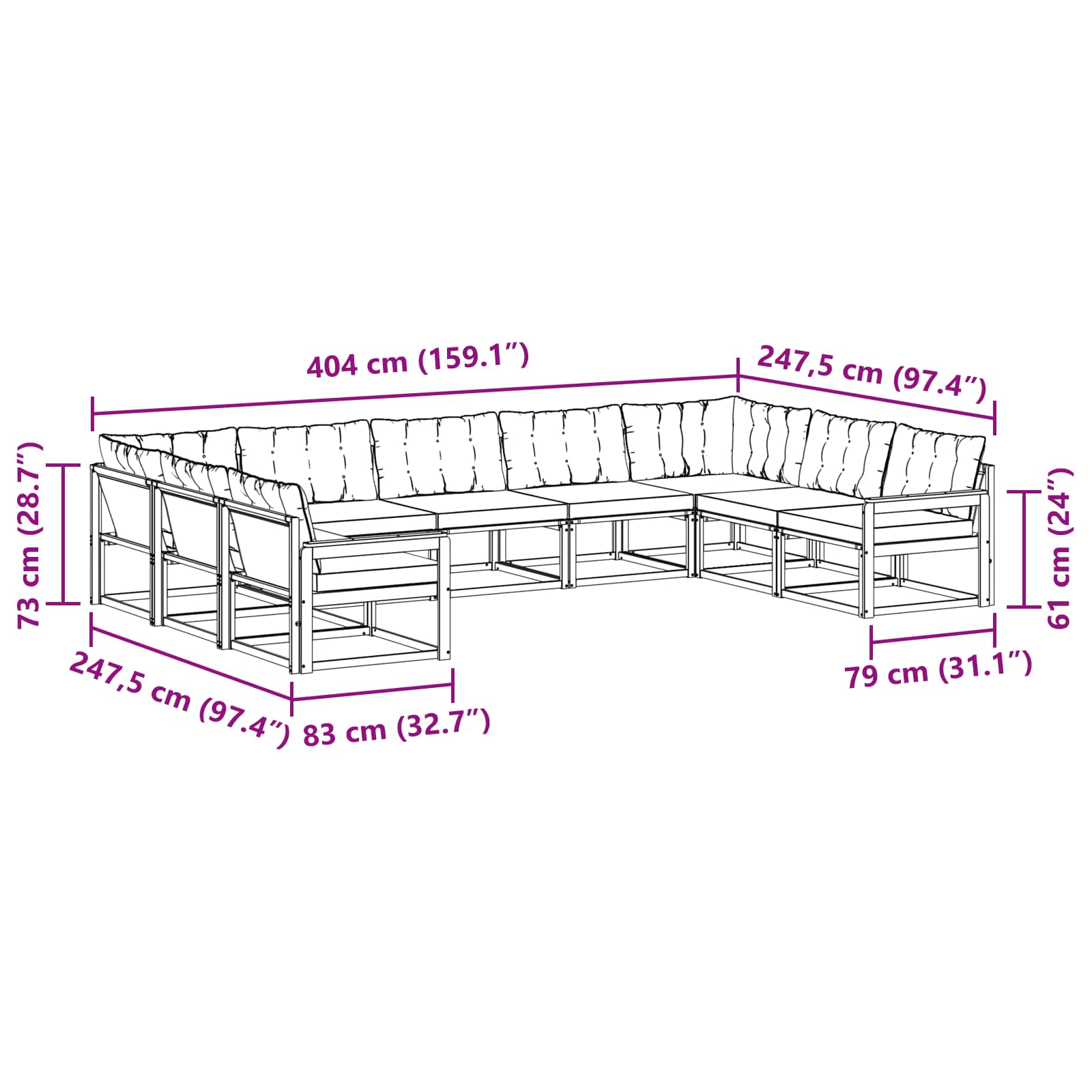 Set vanjskih sofa s jastukom 9 pcs Bijela i crna