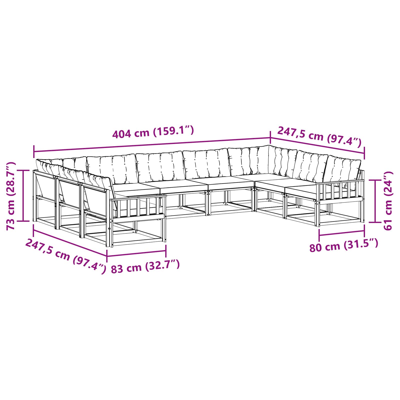 Set vanjskih sofa s jastukom 9 pcs Bijela i svjetlosiva