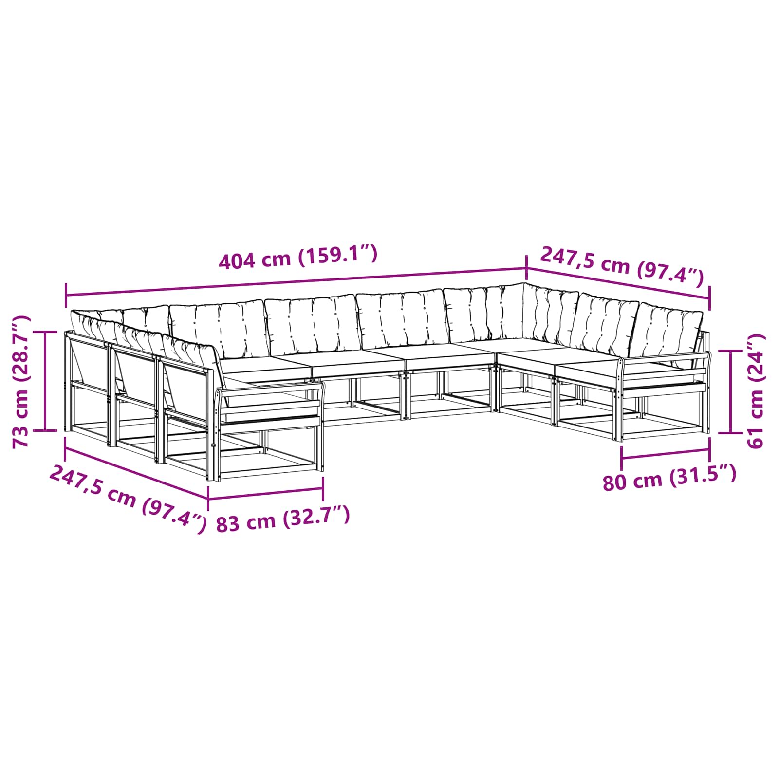 Set vanjskih sofa s jastukom 9 pcs Bijela i bež