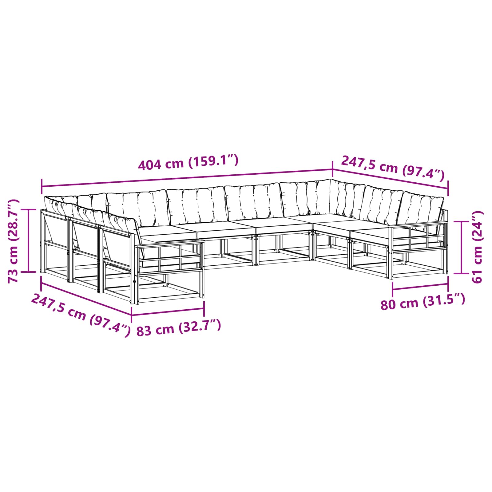 Set vanjskih sofa s jastukom 9 pcs Bijela i bež