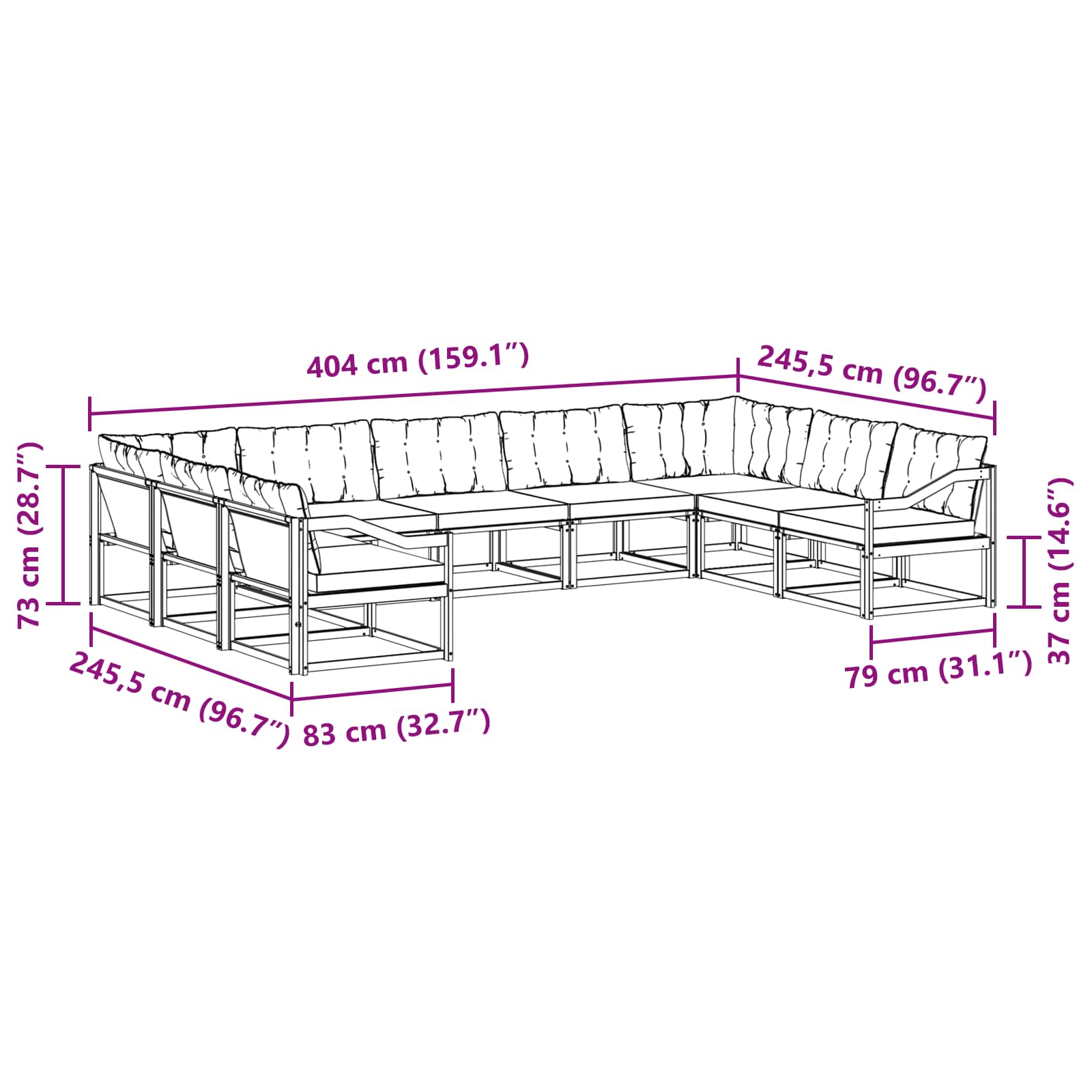 Set vanjskih sofa s jastukom 9 pcs Bijela i svjetlosiva