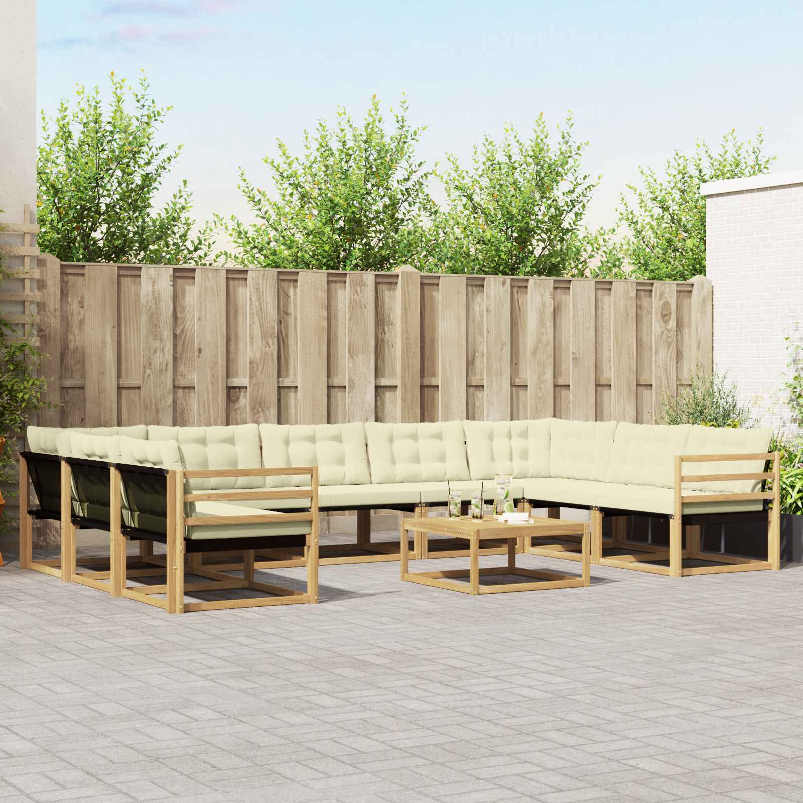 Set vanjskih sofa s jastukom 10 pcs Bijela i krem
