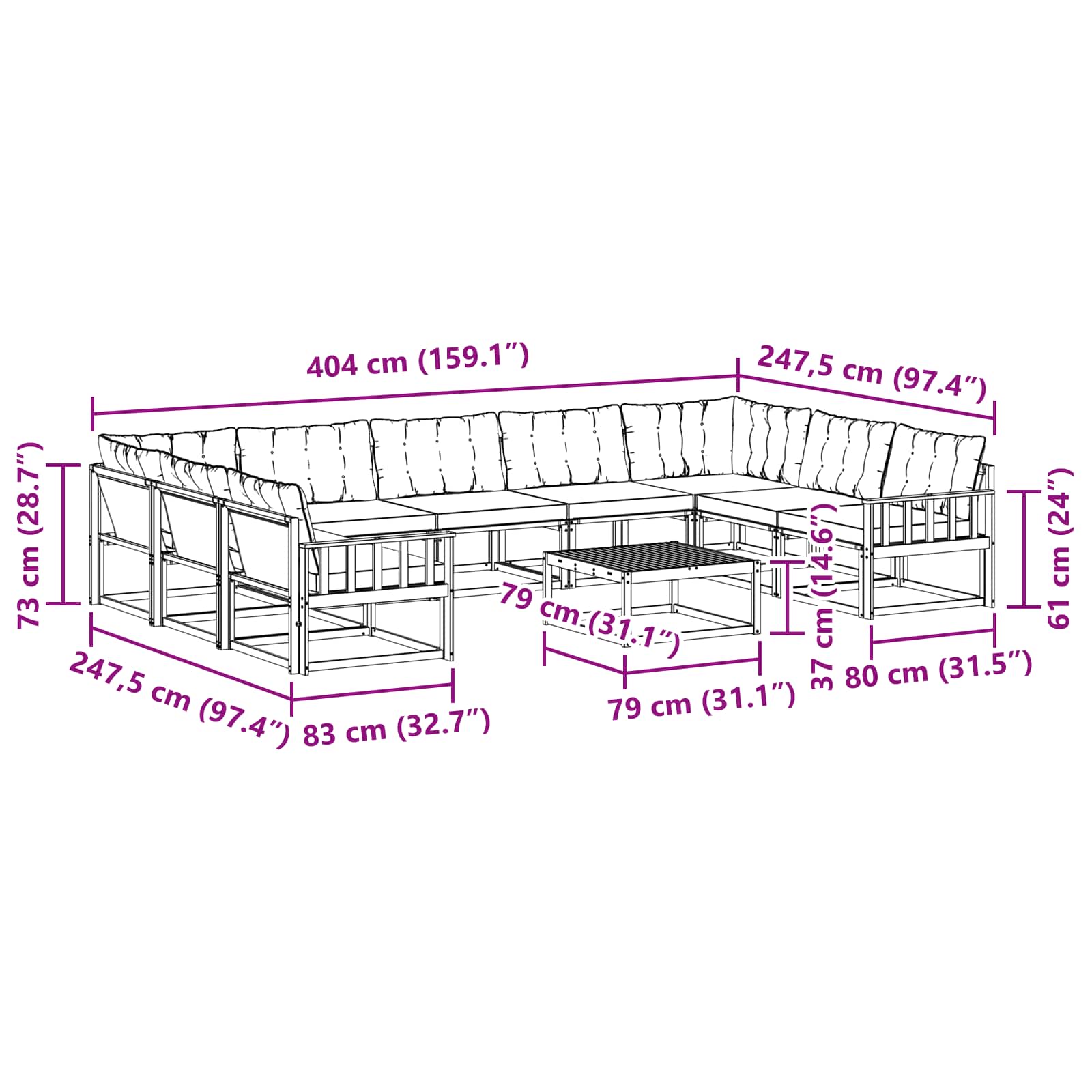 Set vanjskih sofa s jastukom 10 pcs Bijela i krem