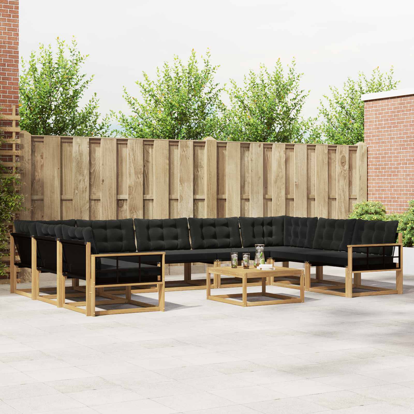 Set vanjskih sofa s jastukom 10 pcs Bijela i crna