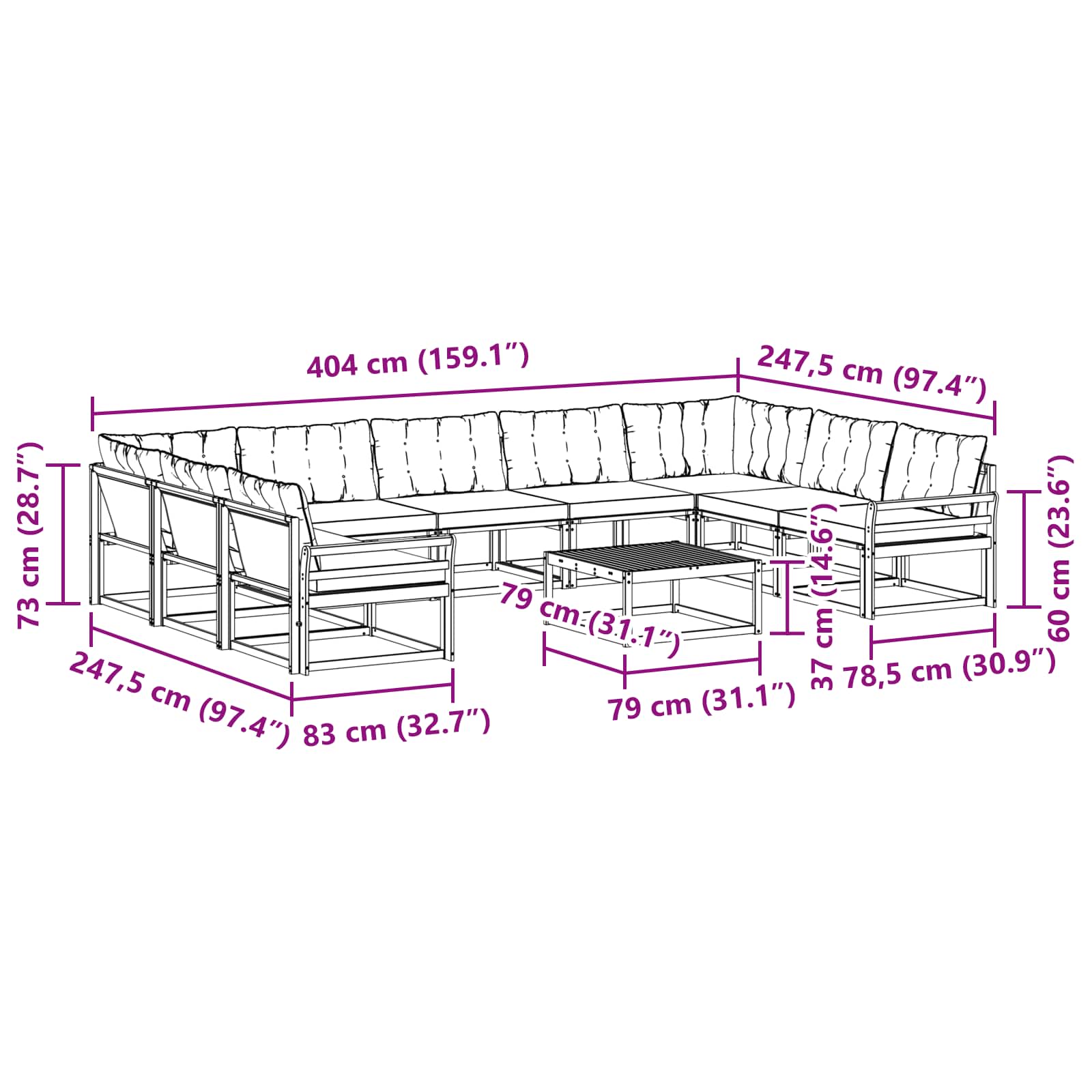 Set vanjskih sofa s jastukom 10 pcs Bijela i crna
