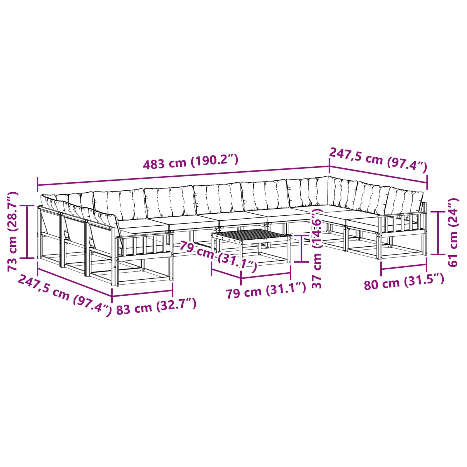 Set vanjskih sofa s jastukom 11 pcs Bijela i crna