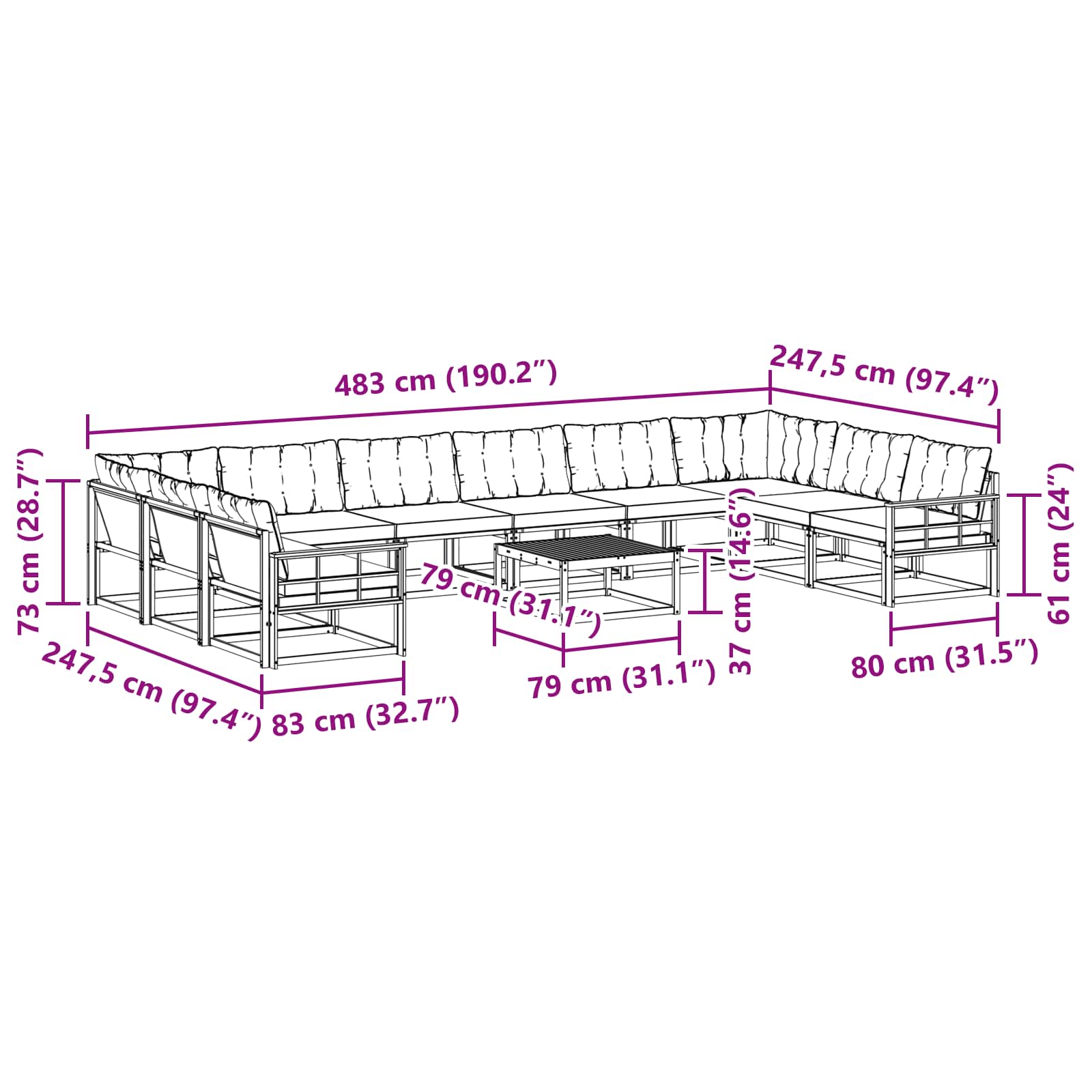 Set vanjskih sofa s jastukom 11 pcs Bijela i svjetlosiva
