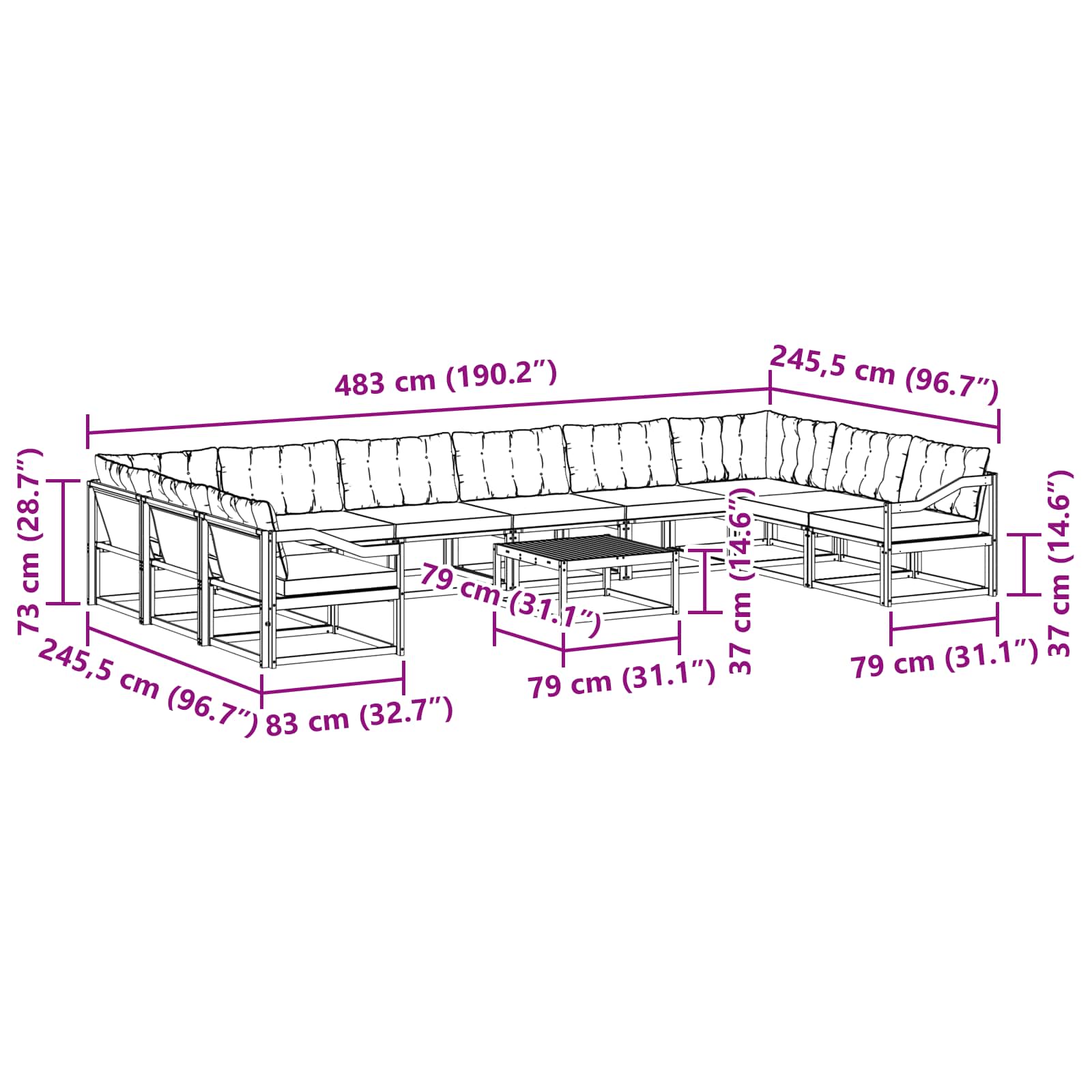 Set vanjskih sofa s jastukom 11 pcs Bijela i bež