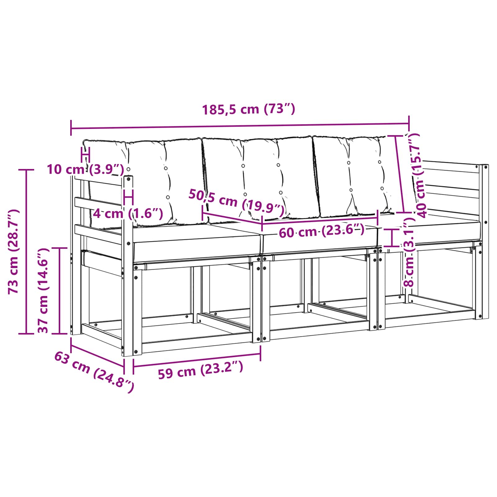 Set vanjskih sofa s jastukom 3 pcs Bijela i krem