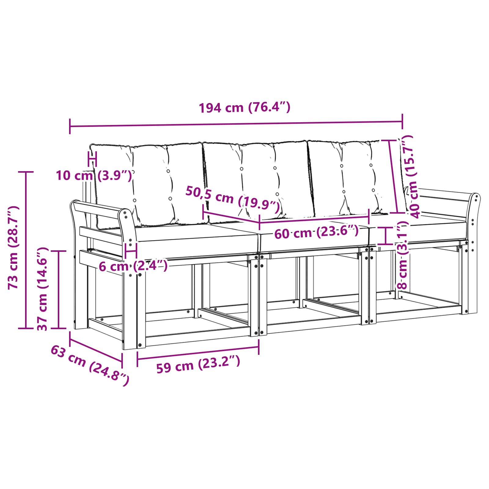 Set vanjskih sofa s jastukom 3 pcs Bijela i krem