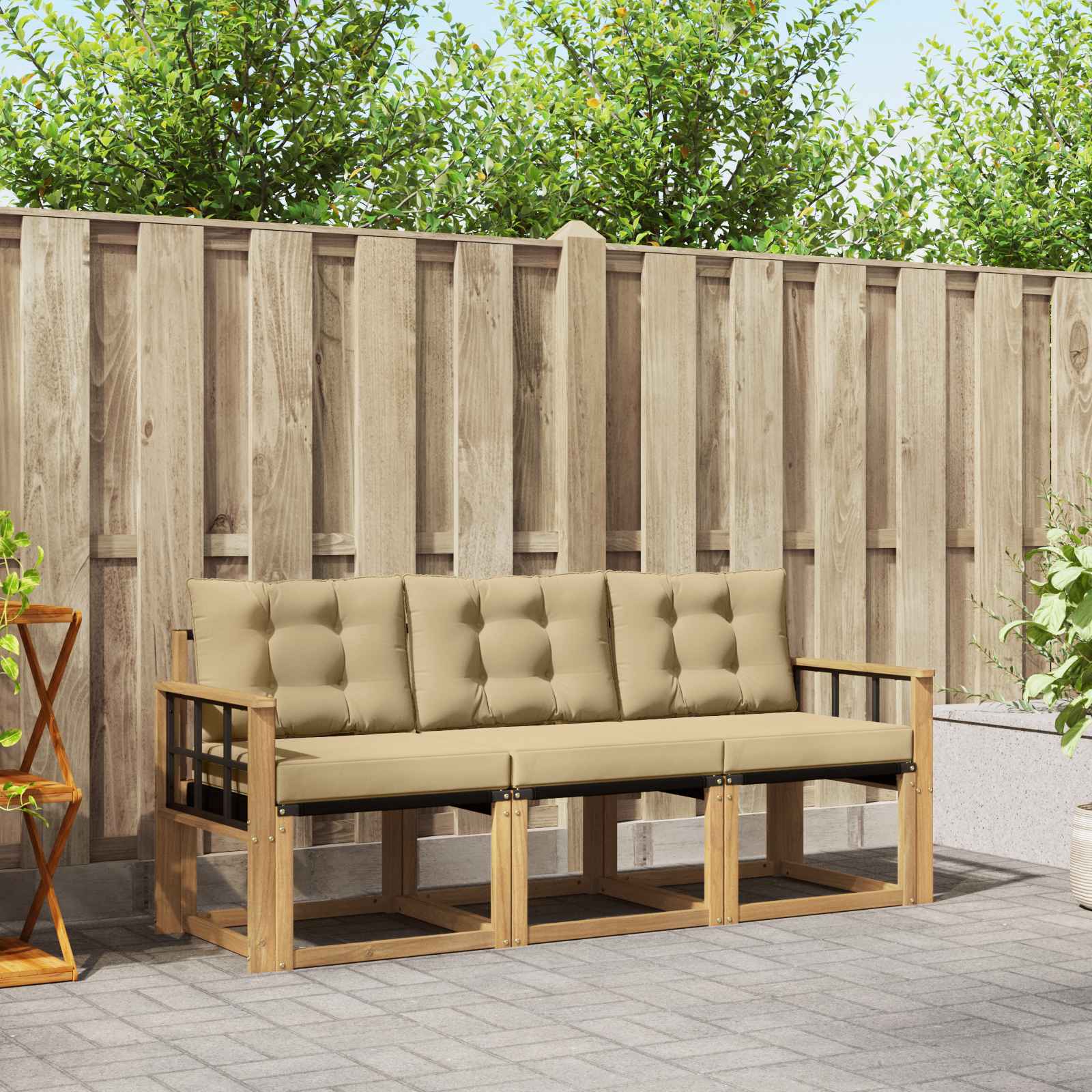 Set vanjskih sofa s jastukom 3 pcs Bijela i bež