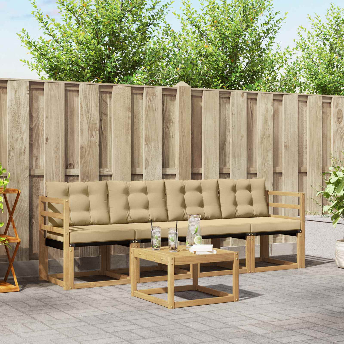 Set vanjskih sofa s jastukom 5 pcs Bijela i bež