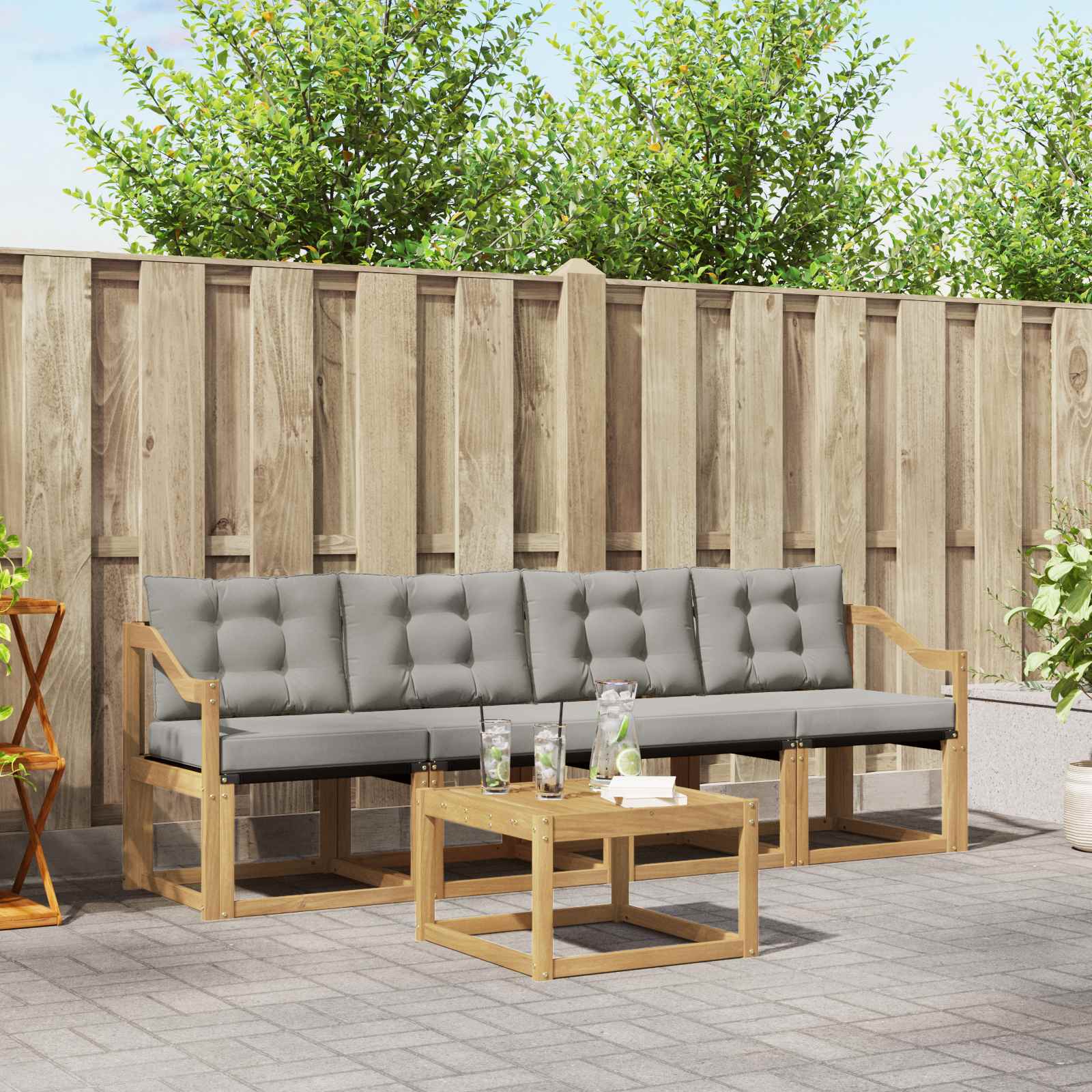 Set vanjskih sofa s jastukom 5 pcs Bijela i svjetlosiva