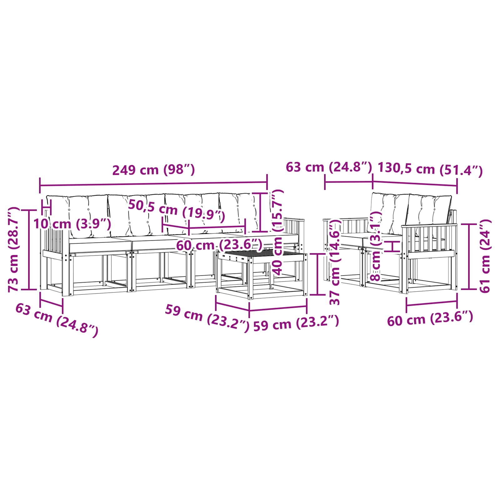 Set vanjskih sofa s jastukom 7 pcs Bijela i crna