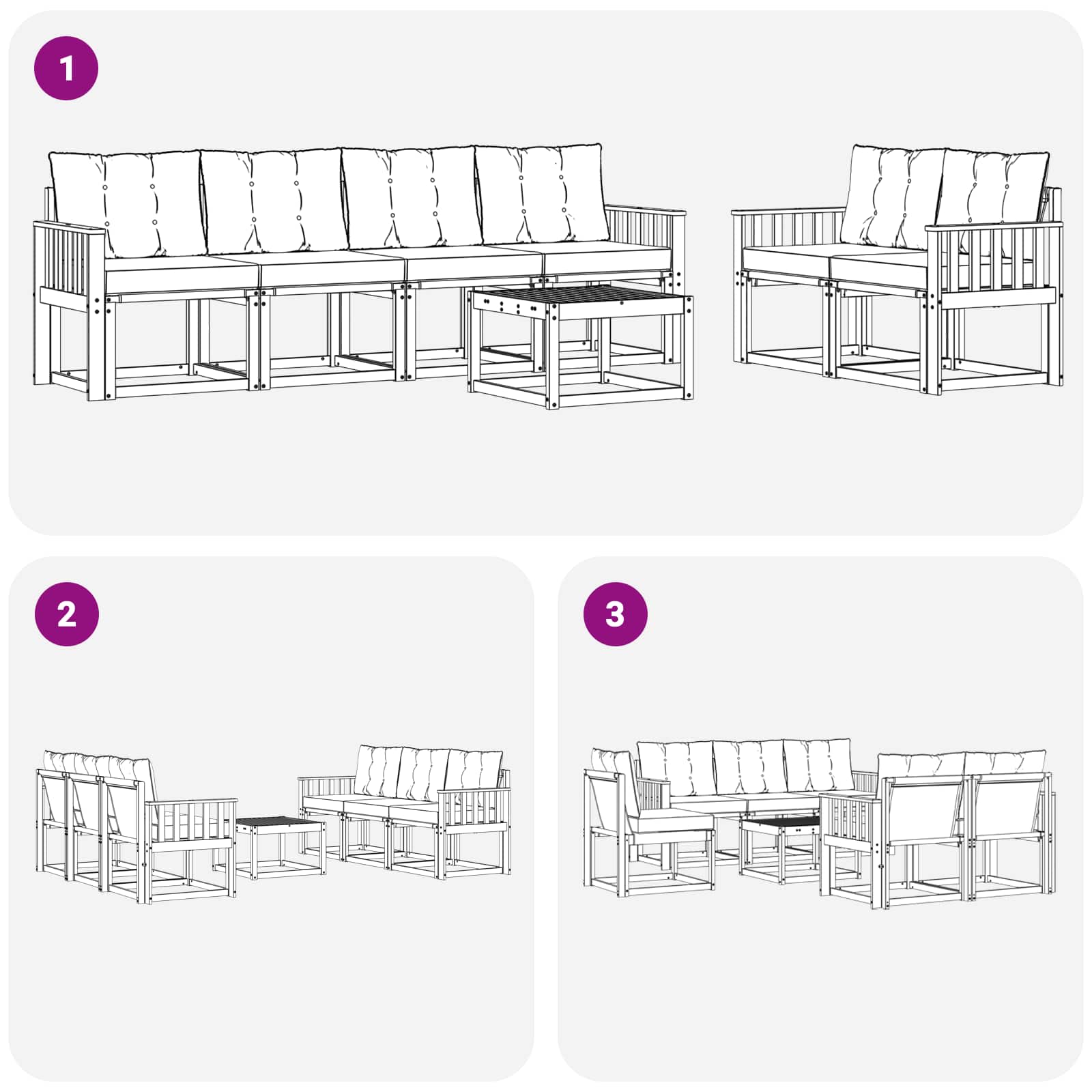 Set vanjskih sofa s jastukom 7 pcs Bijela i crna