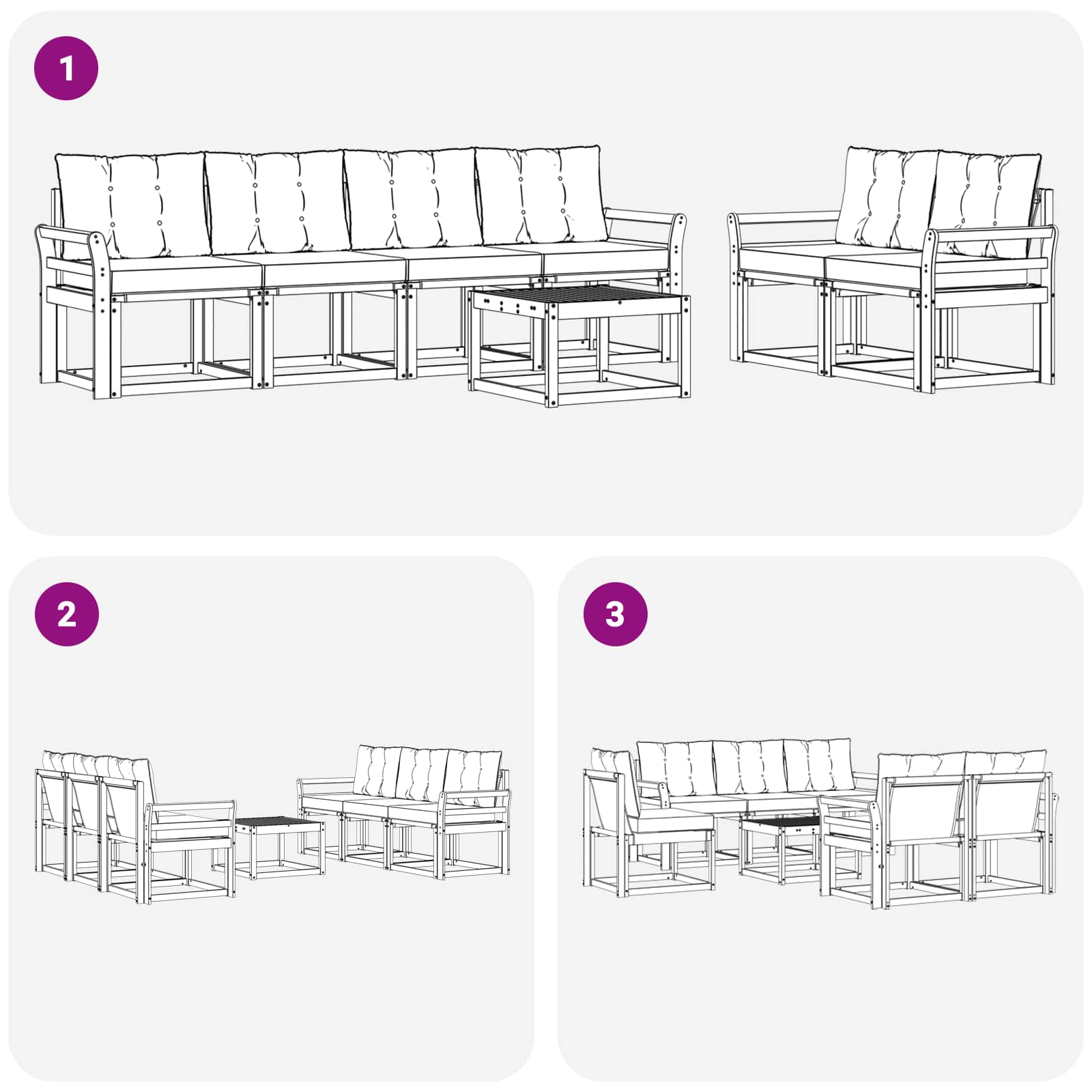 Set vanjskih sofa s jastukom 7 pcs Bijela i crna