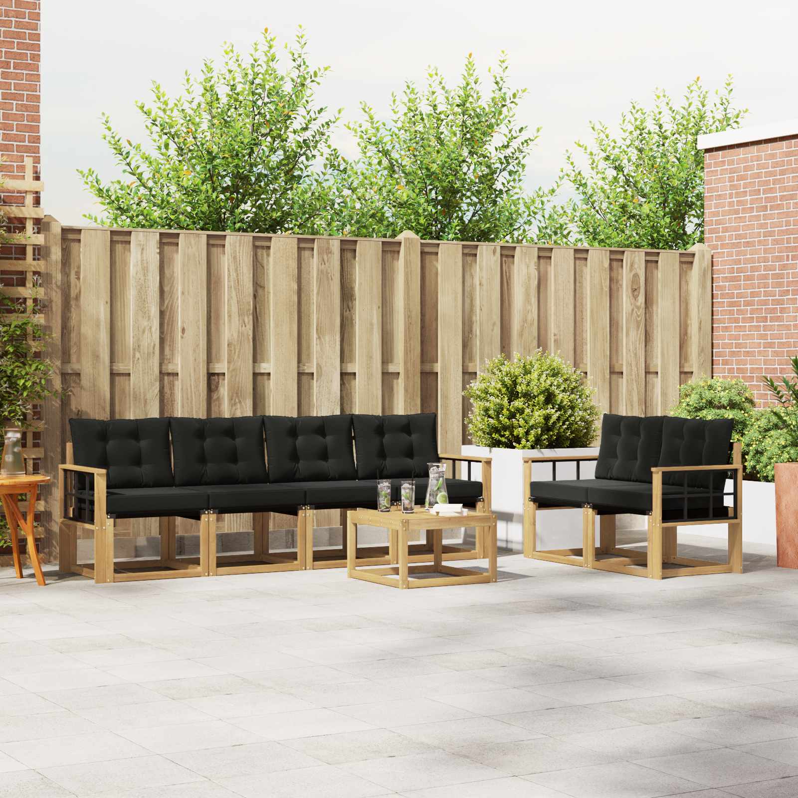 Set vanjskih sofa s jastukom 7 pcs Bijela i crna