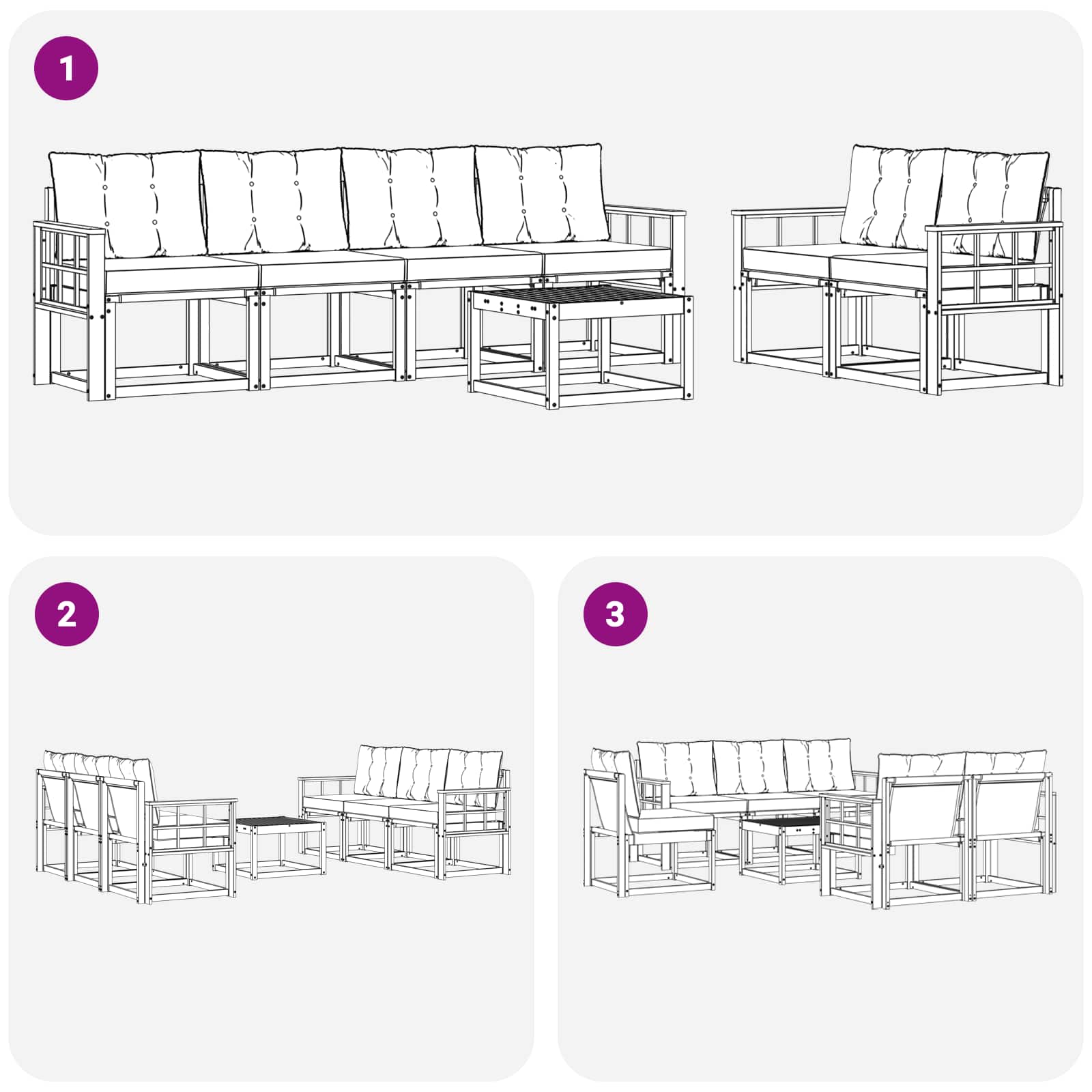 Set vanjskih sofa s jastukom 7 pcs Bijela i crna