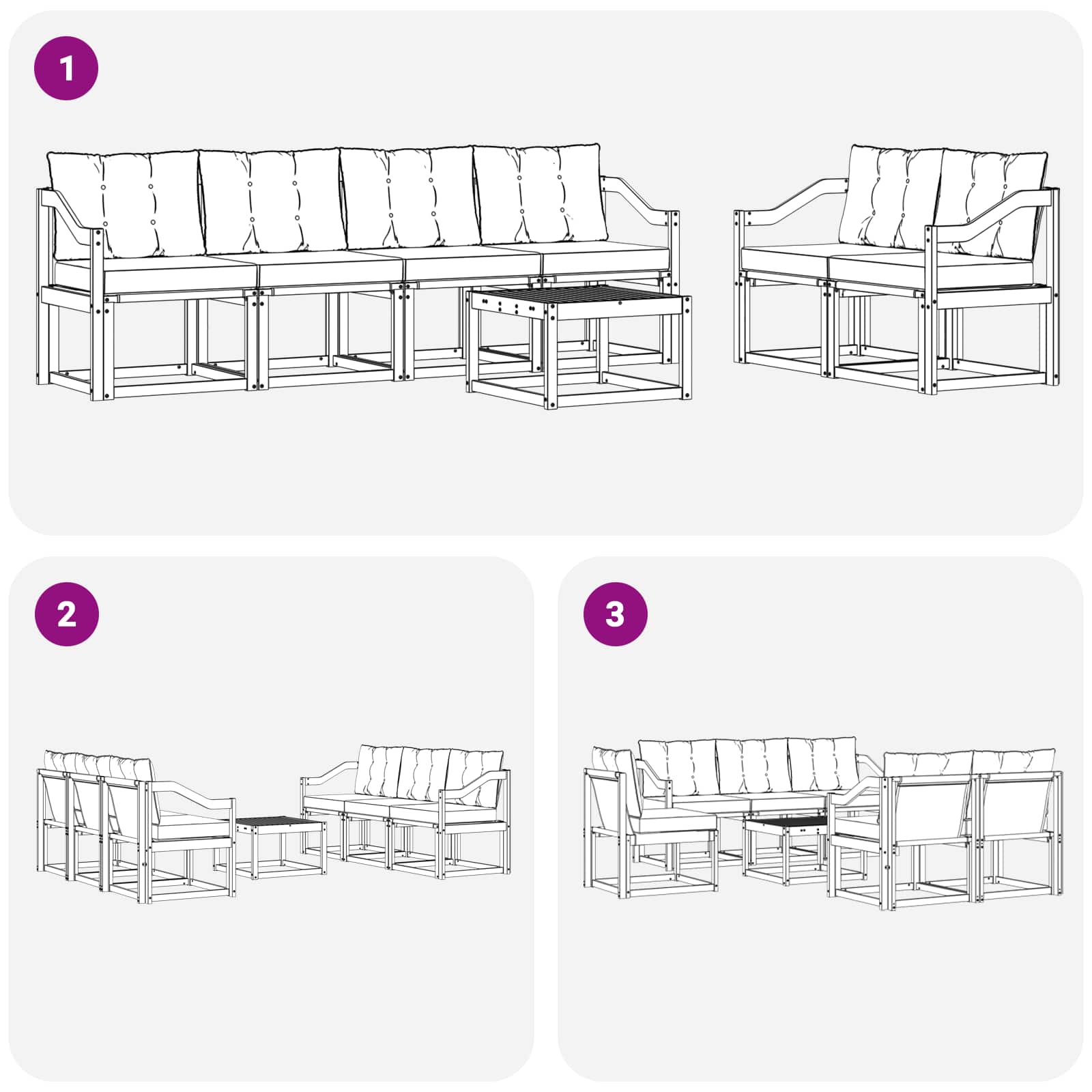 Set vanjskih sofa s jastukom 7 pcs Bijela i crna