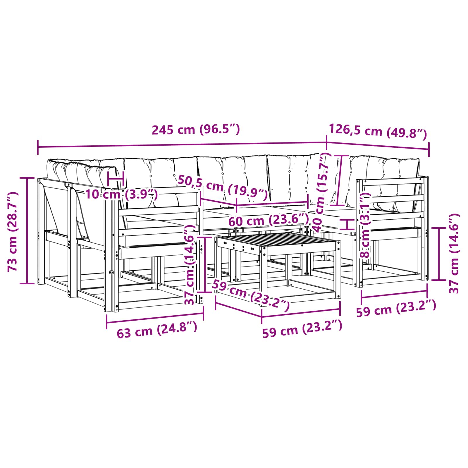 Set vanjskih sofa s jastukom 7 pcs Bijela i crna