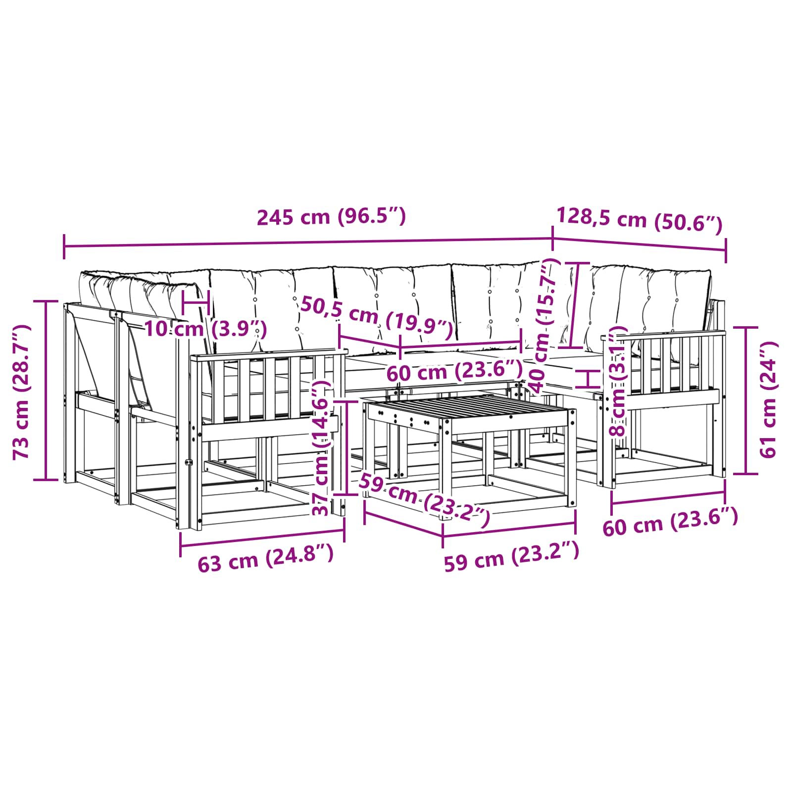 Set vanjskih sofa s jastukom 7 pcs Bijela i crna