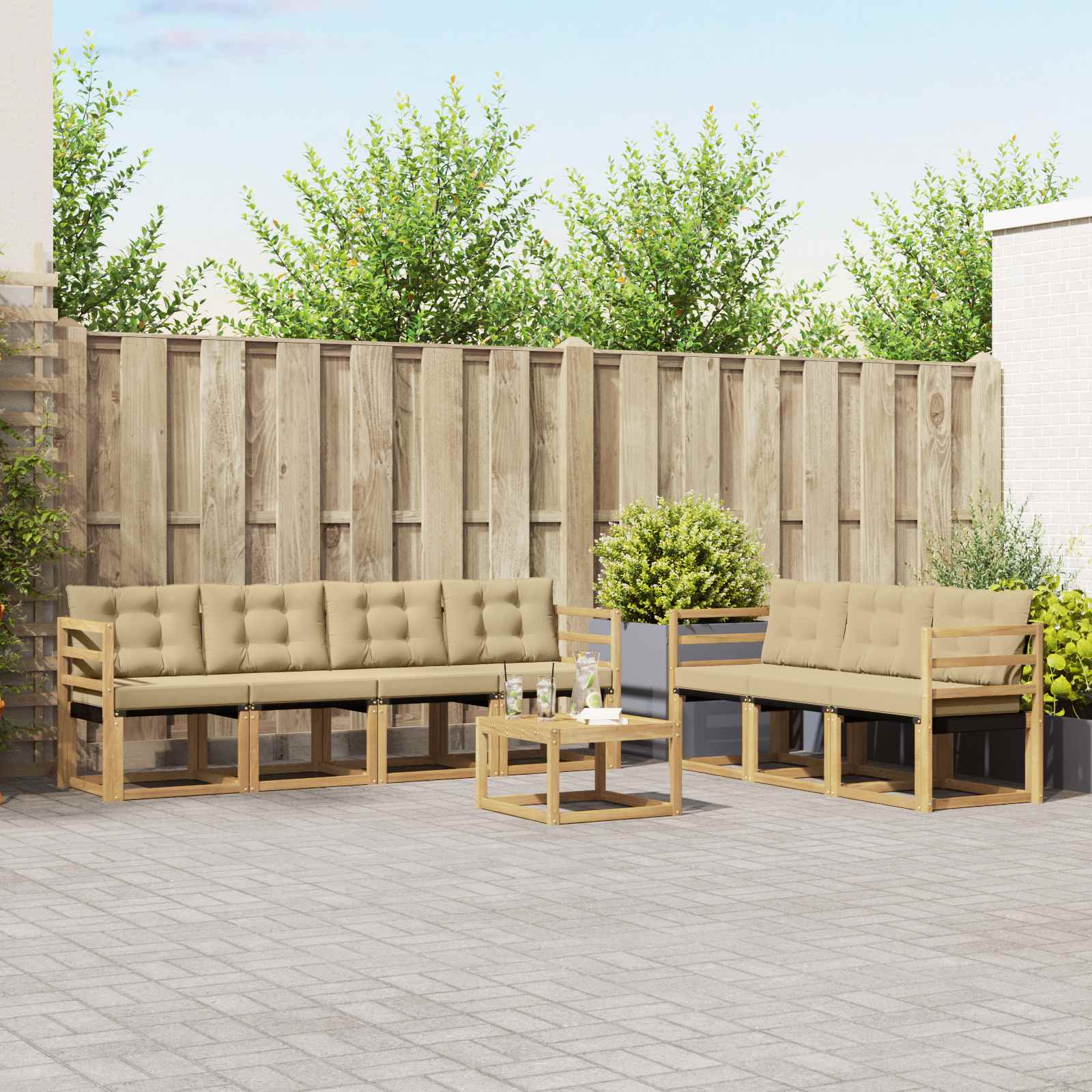 Set vanjskih sofa s jastukom 8 pcs Bijela i bež