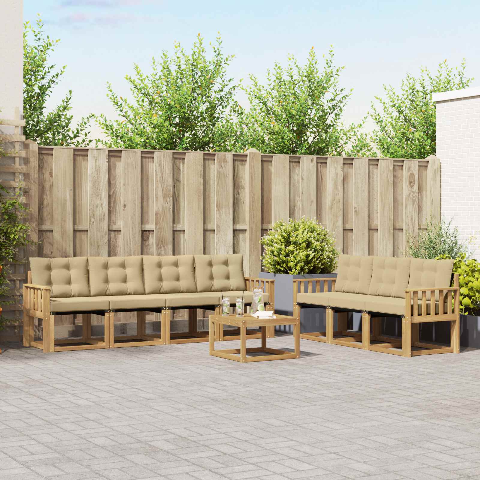 Set vanjskih sofa s jastukom 8 pcs Bijela i bež