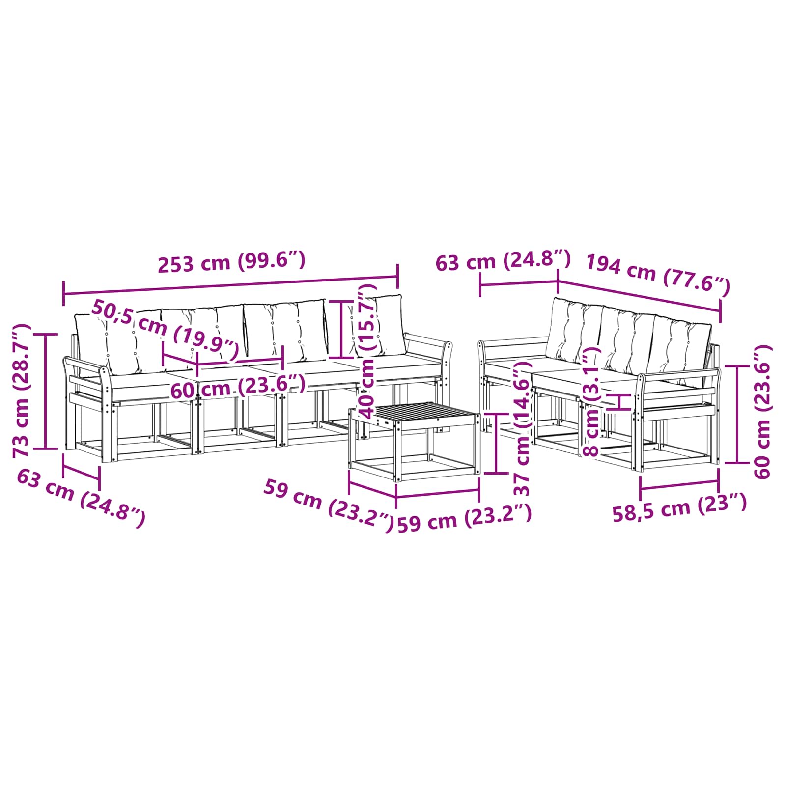 Set vanjskih sofa s jastukom 8 pcs Bijela i bež