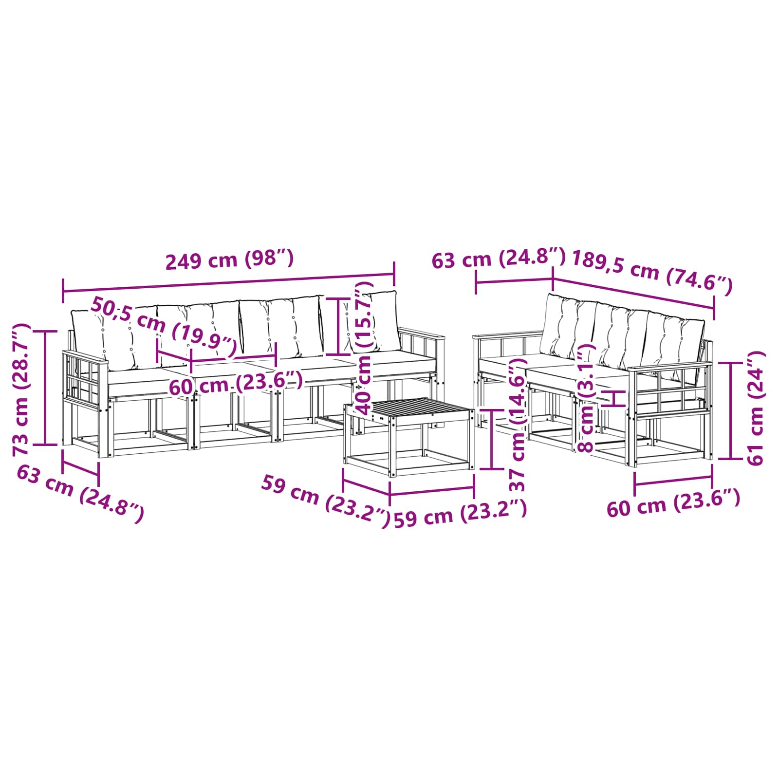 Set vanjskih sofa s jastukom 8 pcs Bijela i krem
