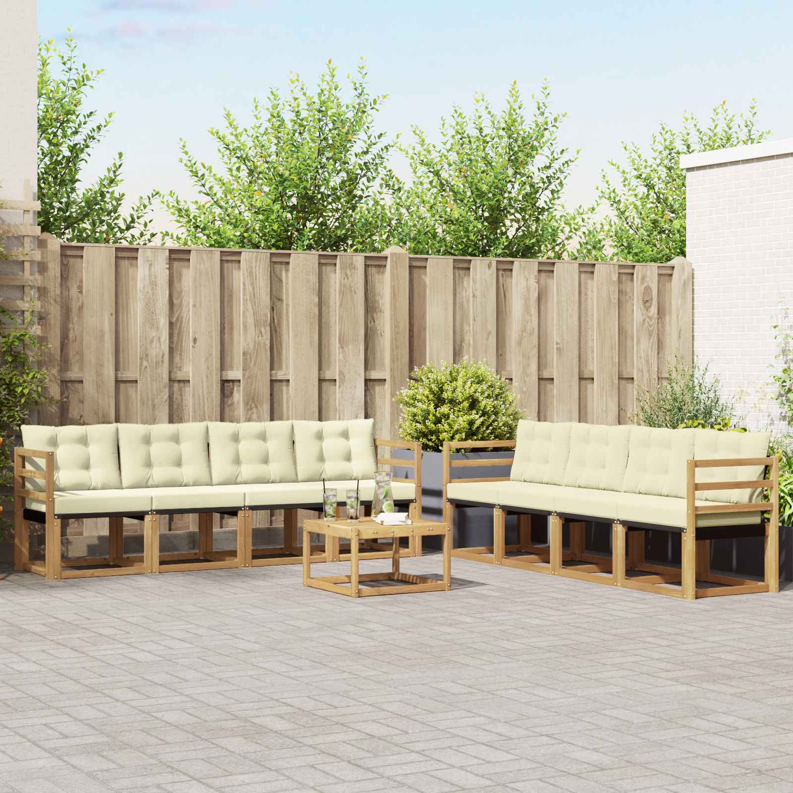 Set vanjskih sofa s jastukom 9 pcs Bijela i krem