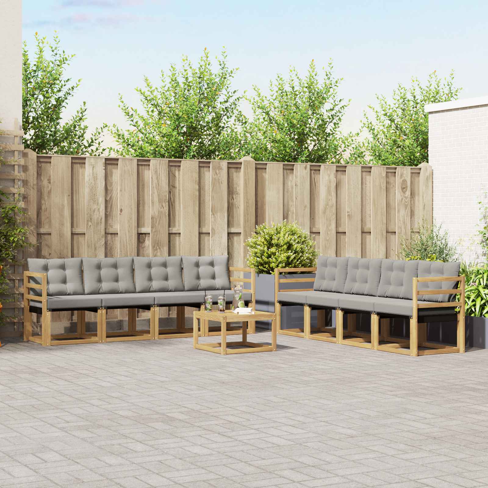 Set vanjskih sofa s jastukom 9 pcs Bijela i svjetlosiva