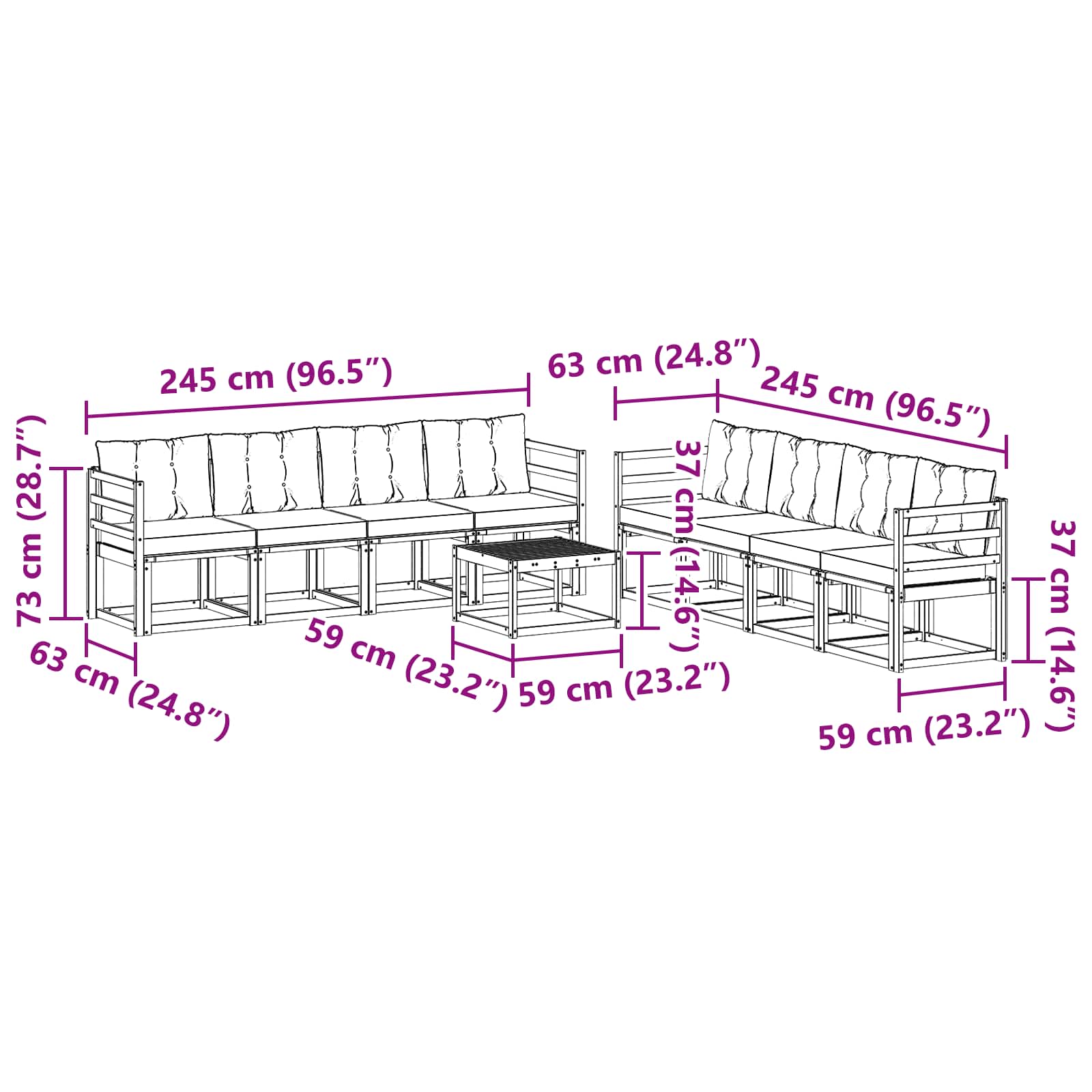 Set vanjskih sofa s jastukom 9 pcs Bijela i bež