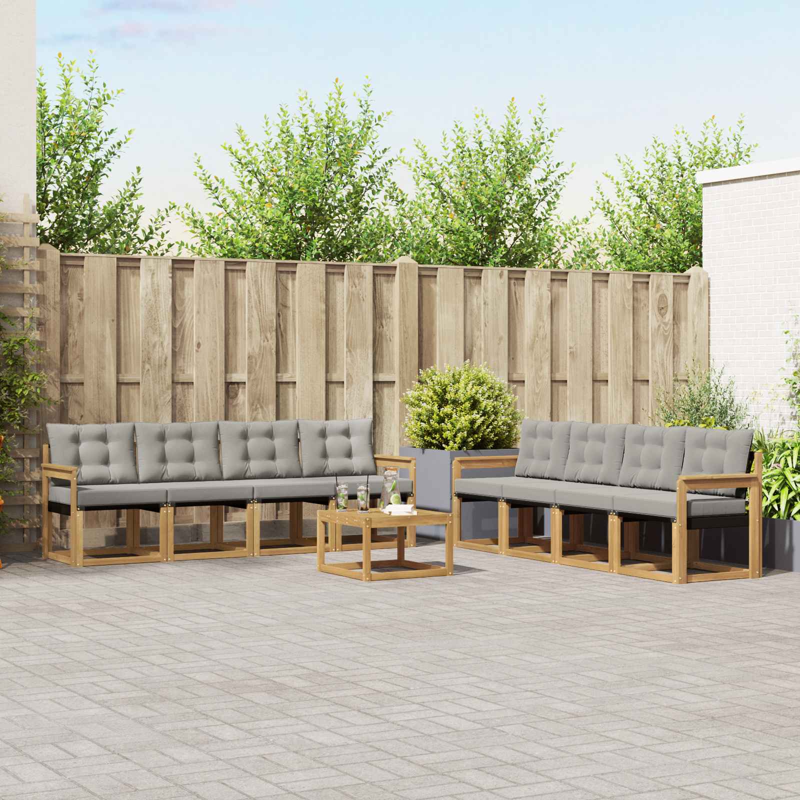 Set vanjskih sofa s jastukom 9 pcs Bijela i svjetlosiva