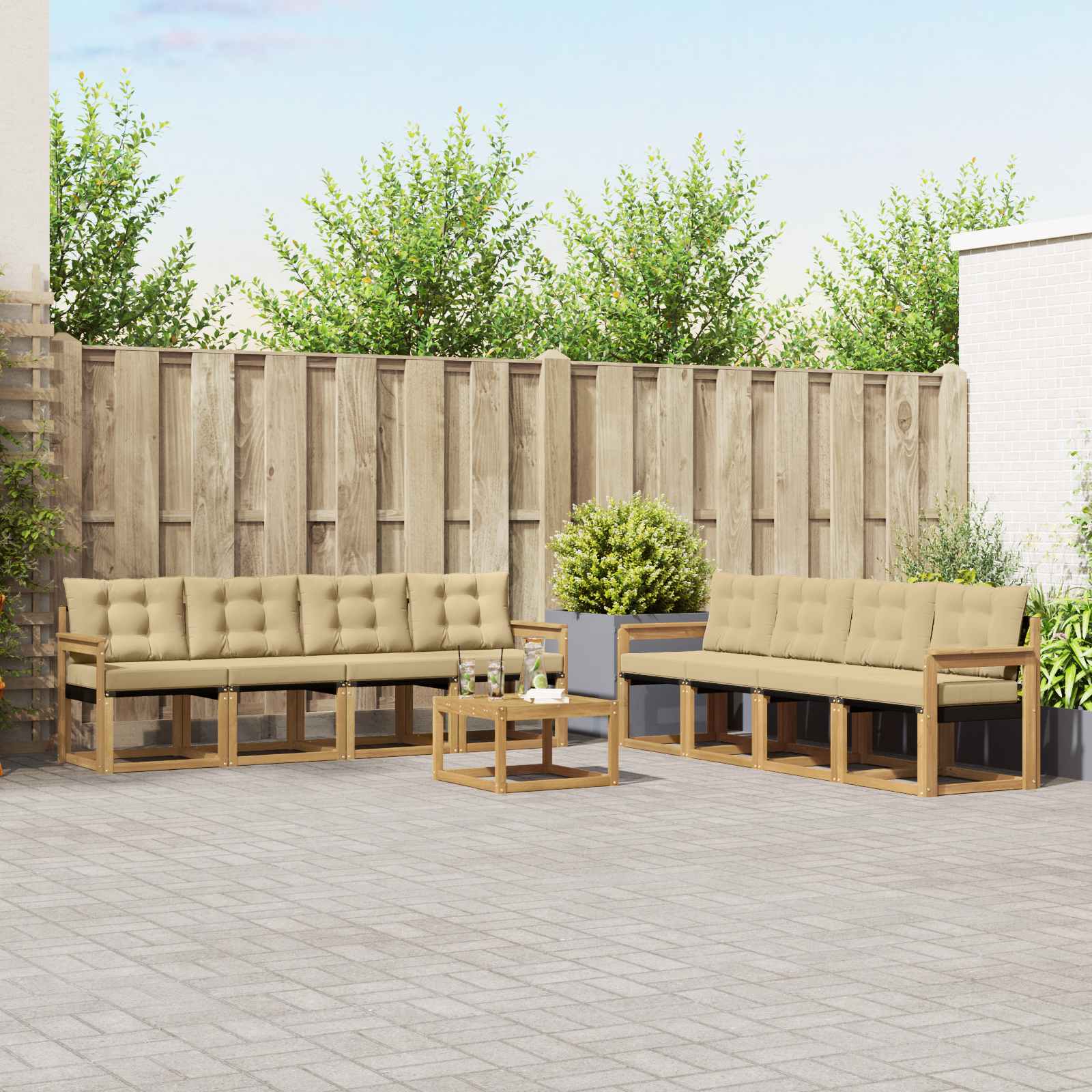 Set vanjskih sofa s jastukom 9 pcs Bijela i bež