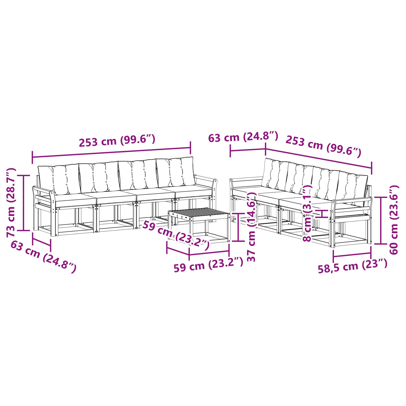 Set vanjskih sofa s jastukom 9 pcs Bijela i svjetlosiva