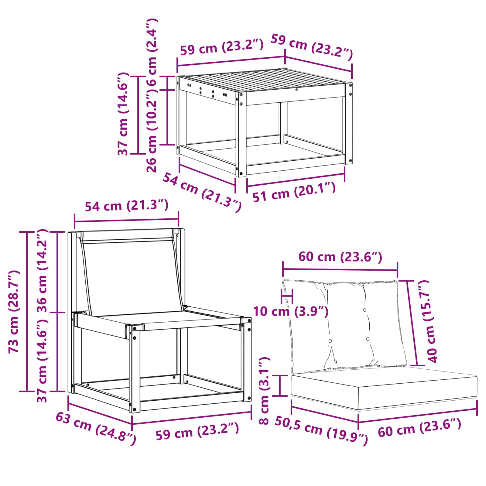 Set vanjskih sofa s jastukom 9 pcs Bijela i crna