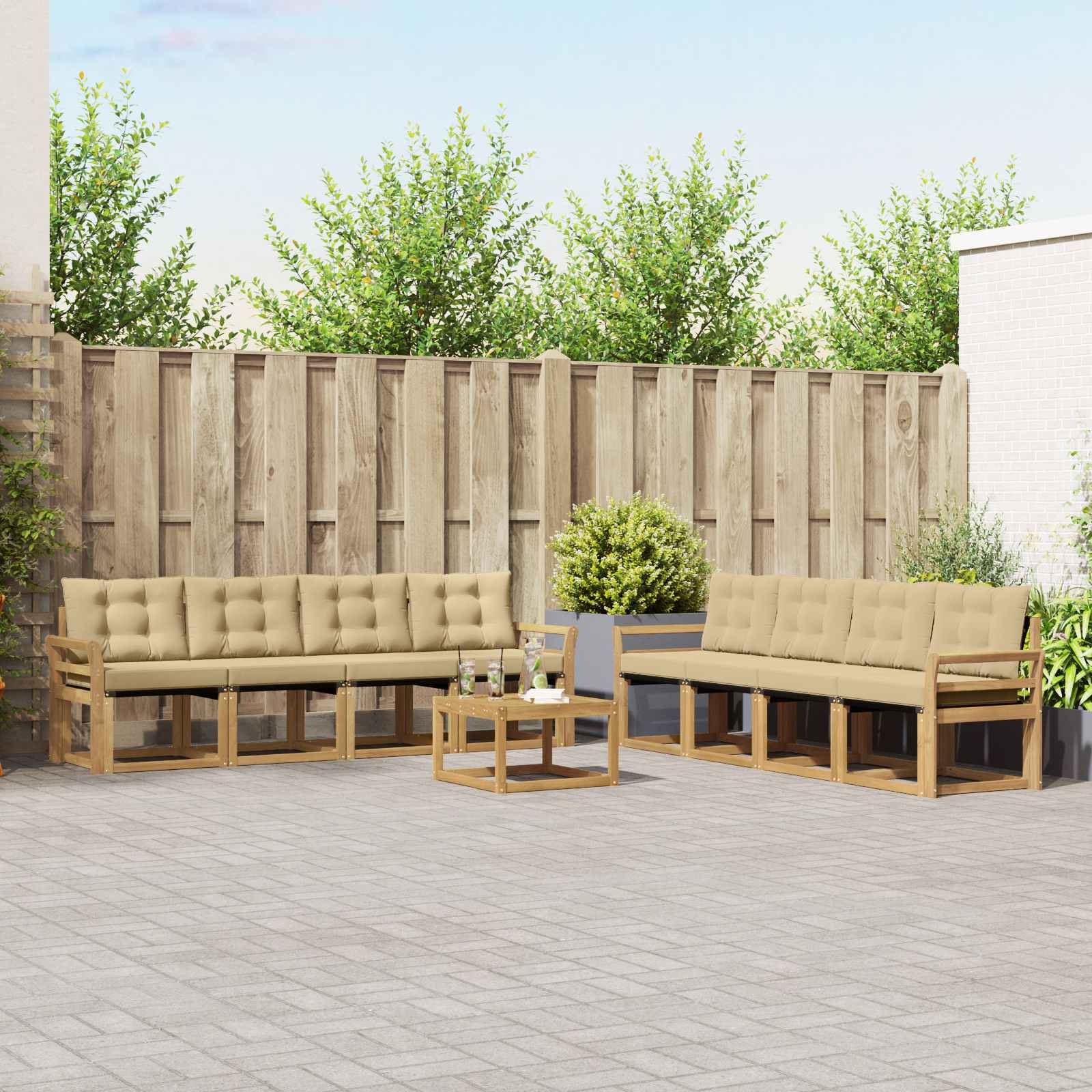 Set vanjskih sofa s jastukom 9 pcs Bijela i bež