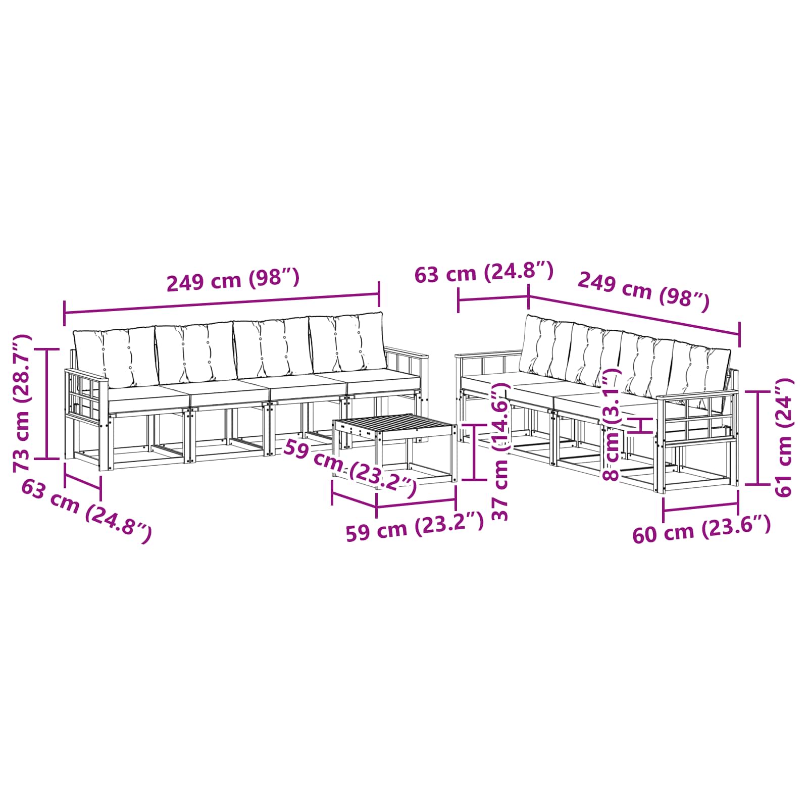 Set vanjskih sofa s jastukom 9 pcs Bijela i krem