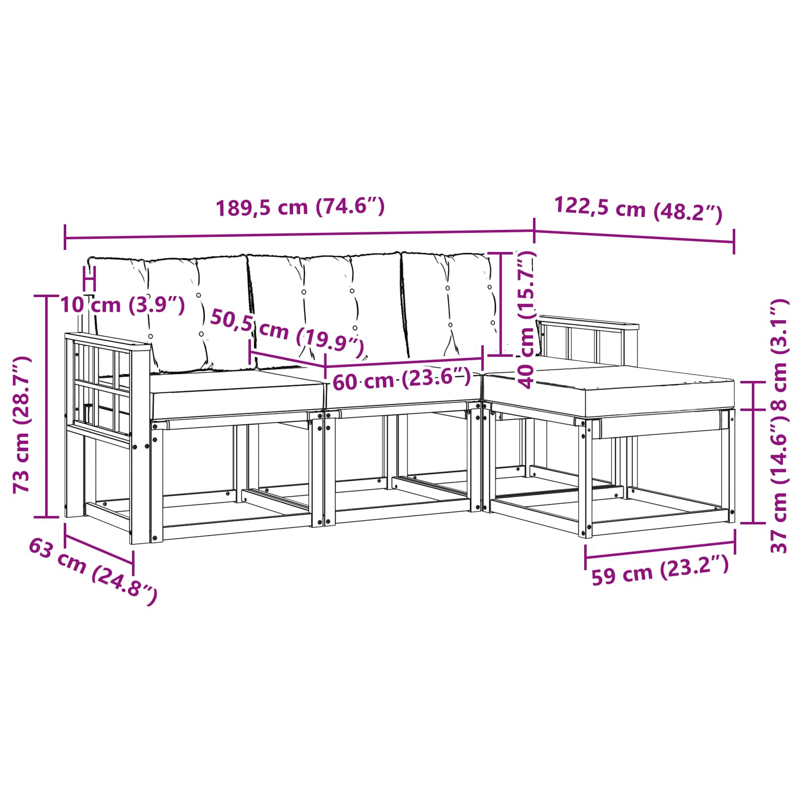 Set vanjskih sofa s jastukom 4 pcs Bijela i svjetlosiva