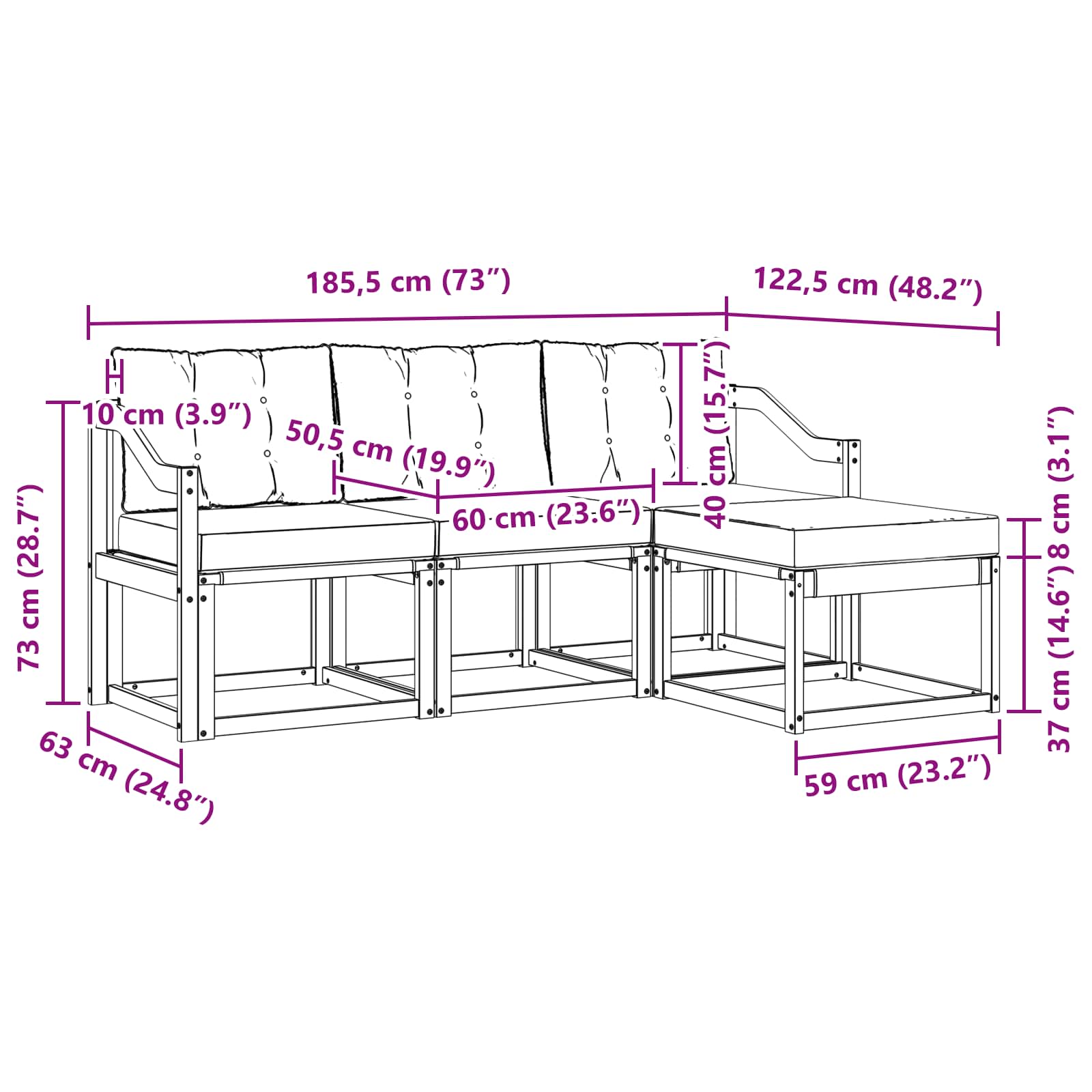 Set vanjskih sofa s jastukom 4 pcs Bijela i krem