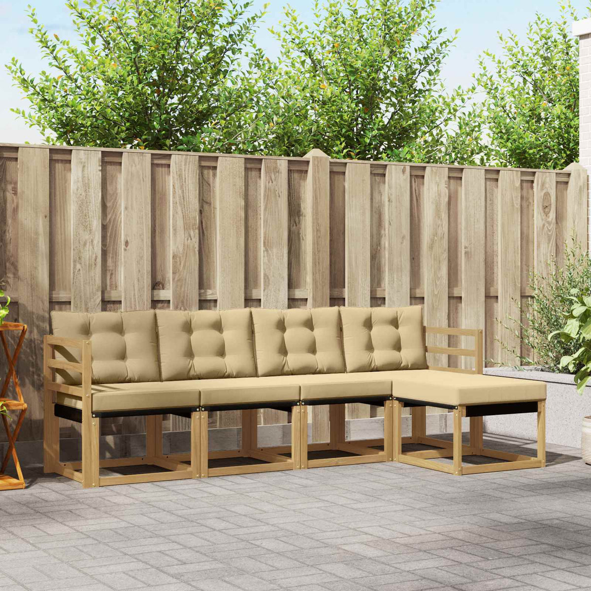 Set vanjskih sofa s jastukom 5 pcs Bijela i bež