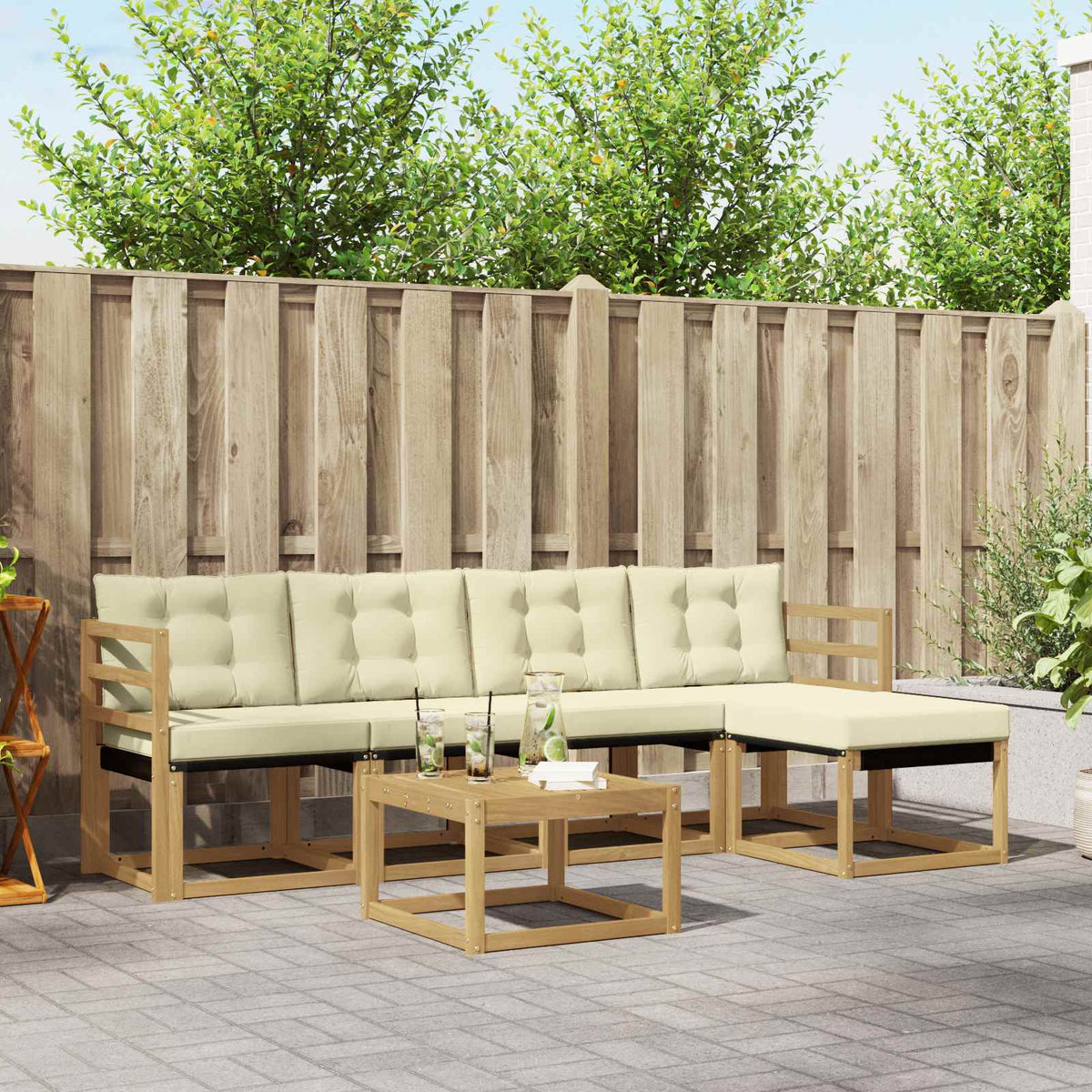 Set vanjskih sofa 6 kom. Bijela i krem Smeđa 59 x 59 x 37 cm