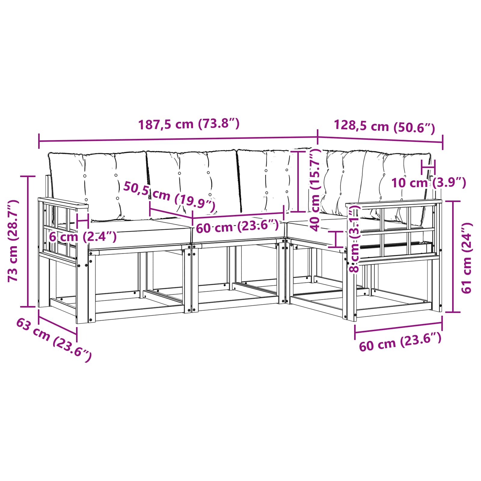 Set vanjskih sofa s jastukom 4 pcs Bijela i crna